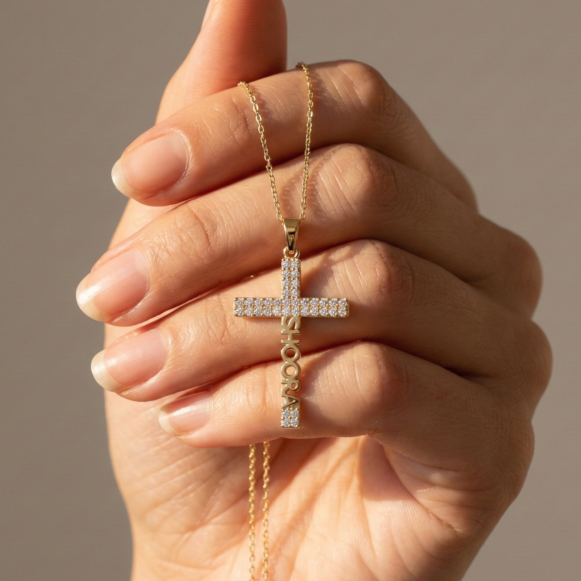 Personalized Name Cross Pendant in 14k Solid Gold, 0.36 TCW Round Cut Lab Created Diamonds, Anniversary Gift for Her, Faith Jewelry