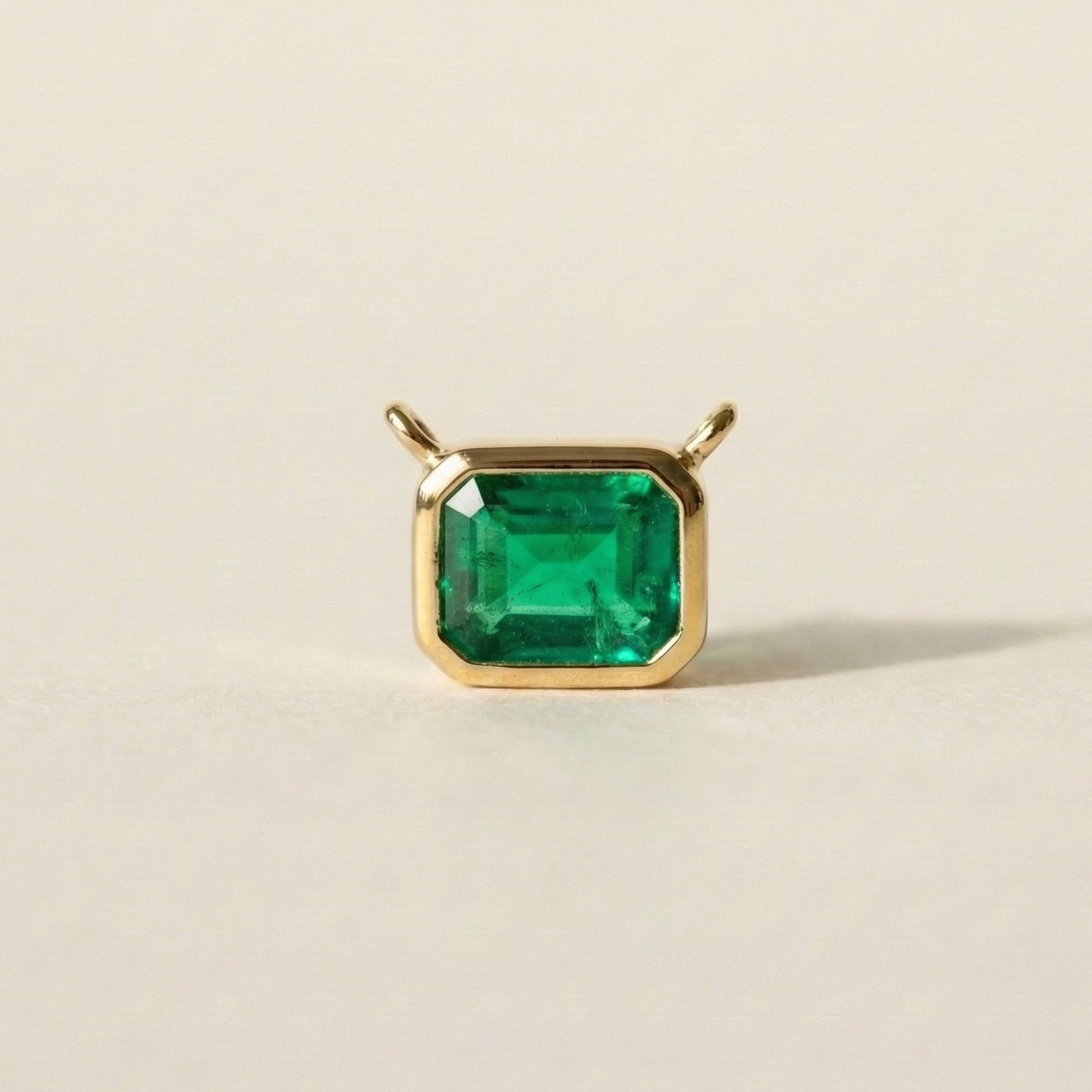 0.50 CT East-West Modern Bezel Set Colombian Green Emerald Cut Solitaire Pendant in Lab Diamond or Moissanite – 14K Solid Gold, Wedding Gift for Her, Handmade Jewelry