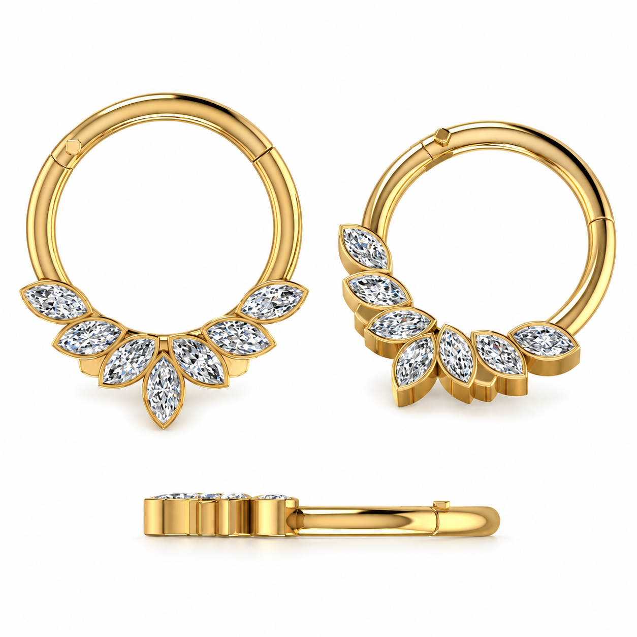 Custom 9K Yellow Gold Lab Grown Diamond Floral Nose Pin