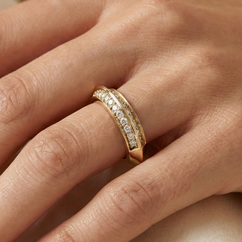 Knife Edge Half Eternity Wedding Band in 14k Solid Gold, 0.68 TCW Round Cut Lab Grown Diamonds, Anniversary Gift for Wife, Bridal Jewelry, Handmade Jewelry