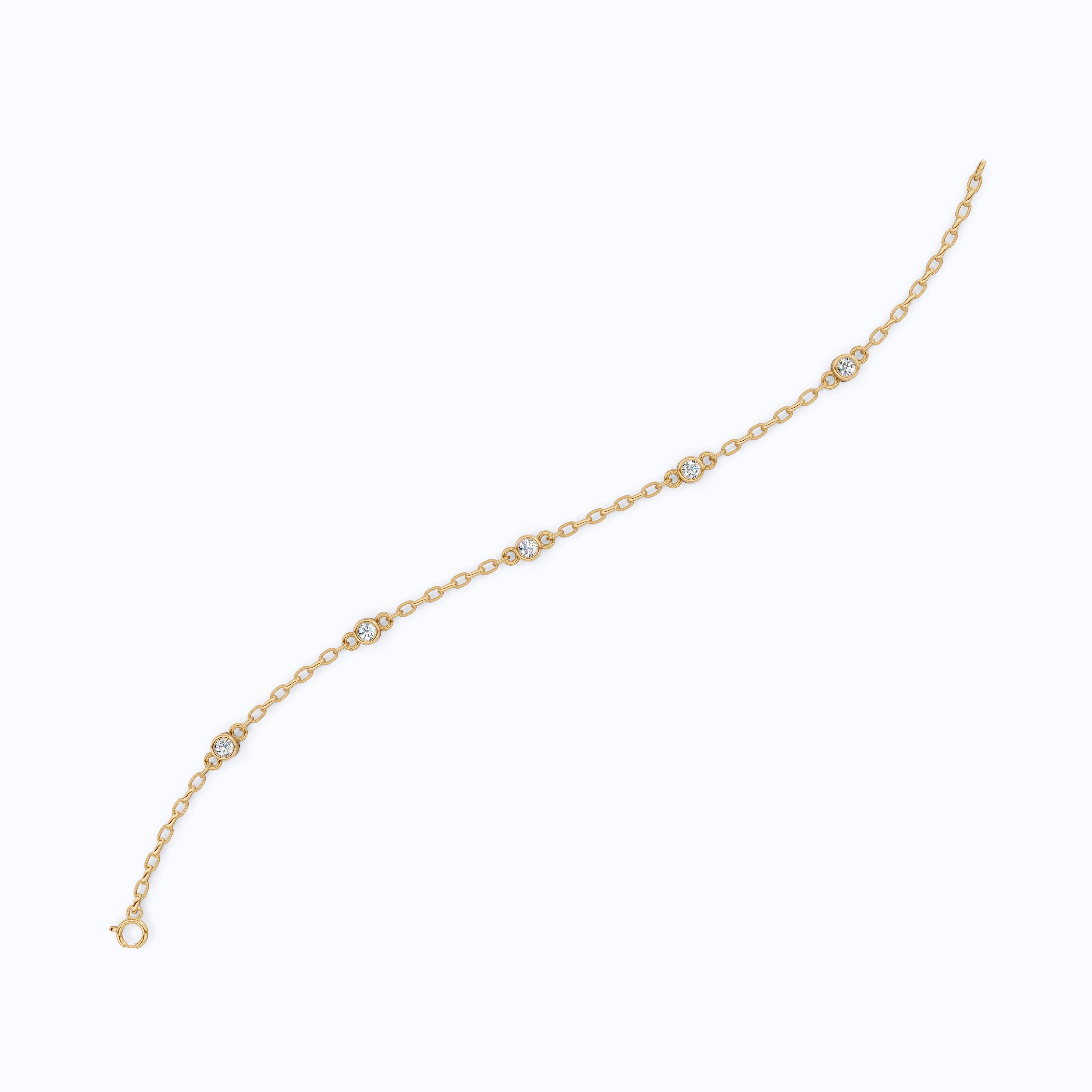 Minimalist Bezel Set Station Chain Bracelet in 14k Solid Gold, 0.35 TCW Round Cut Lab Grown Diamonds, Handmade Bridal Jewelry, Anniversary Gift for Her