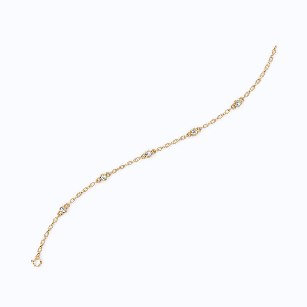 Minimalist Bezel Set Station Chain Bracelet in 14k Solid Gold, 0.35 TCW Round Cut Lab Grown Diamonds, Handmade Bridal Jewelry, Anniversary Gift for Her