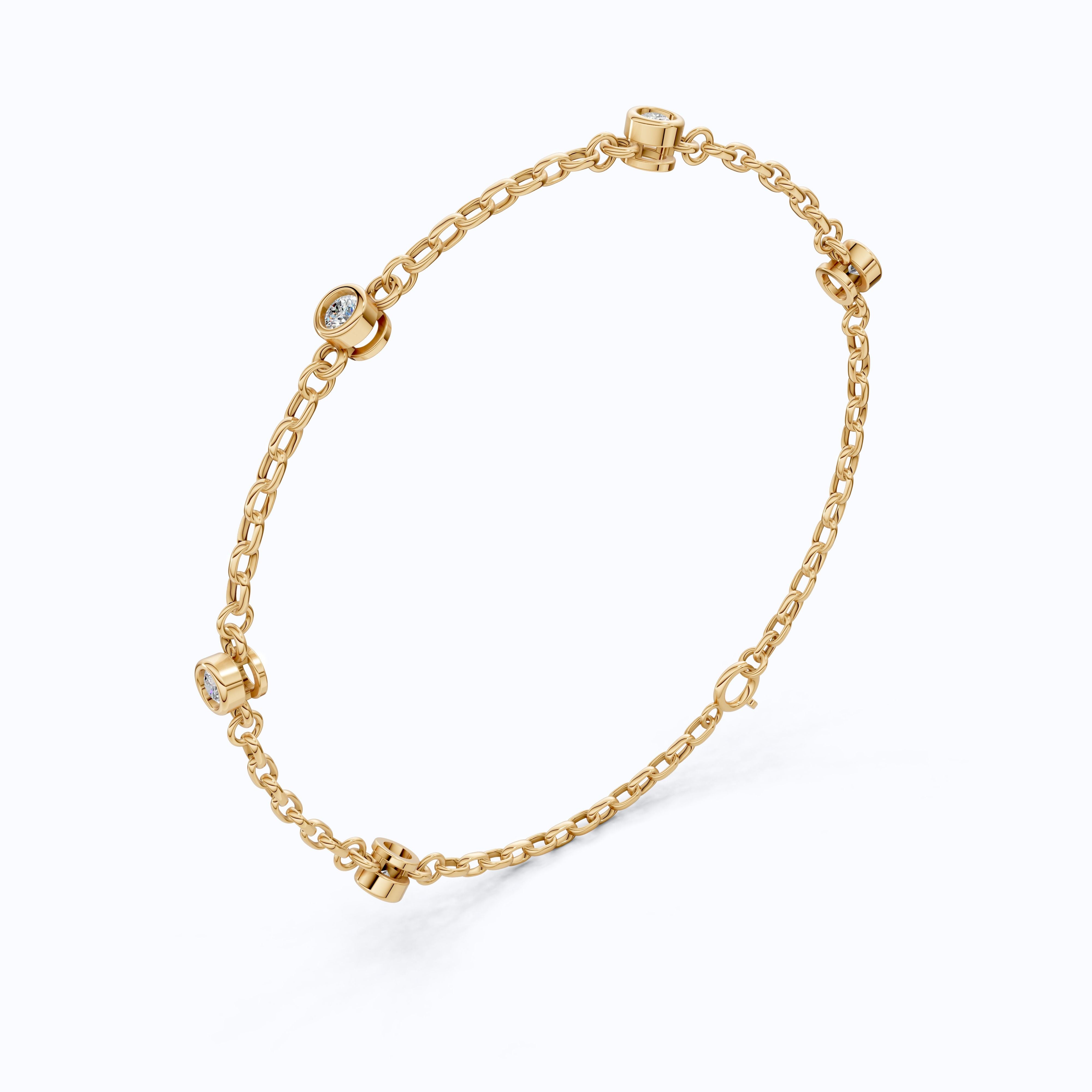 Minimalist Bezel Set Station Chain Bracelet in 14k Solid Gold, 0.35 TCW Round Cut Lab Grown Diamonds, Handmade Bridal Jewelry, Anniversary Gift for Her