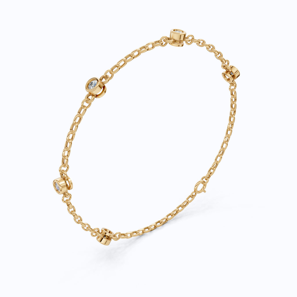 Minimalist Bezel Set Station Chain Bracelet in 14k Solid Gold, 0.35 TCW Round Cut Lab Grown Diamonds, Handmade Bridal Jewelry, Anniversary Gift for Her