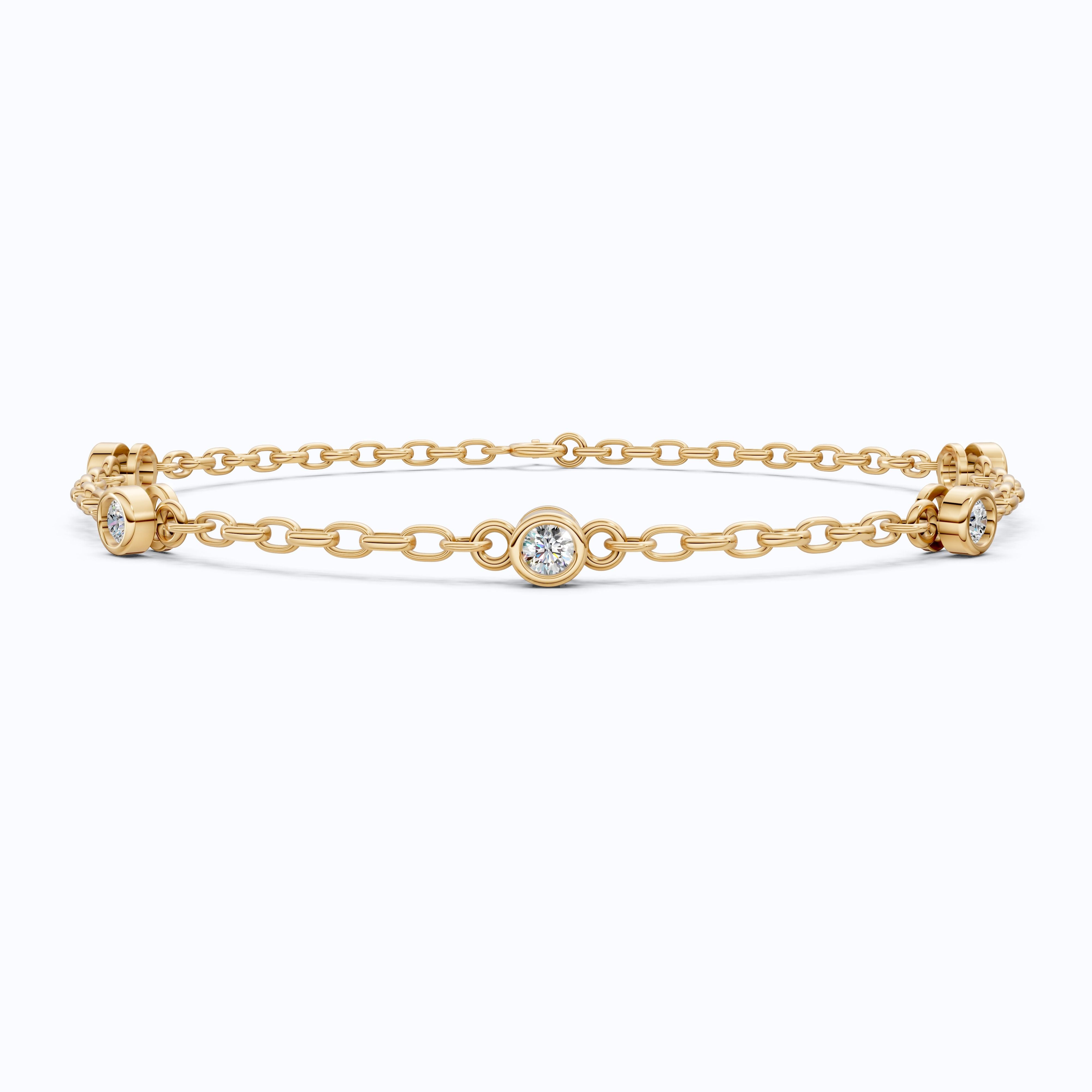 Minimalist Bezel Set Station Chain Bracelet in 14k Solid Gold, 0.35 TCW Round Cut Lab Grown Diamonds, Handmade Bridal Jewelry, Anniversary Gift for Her