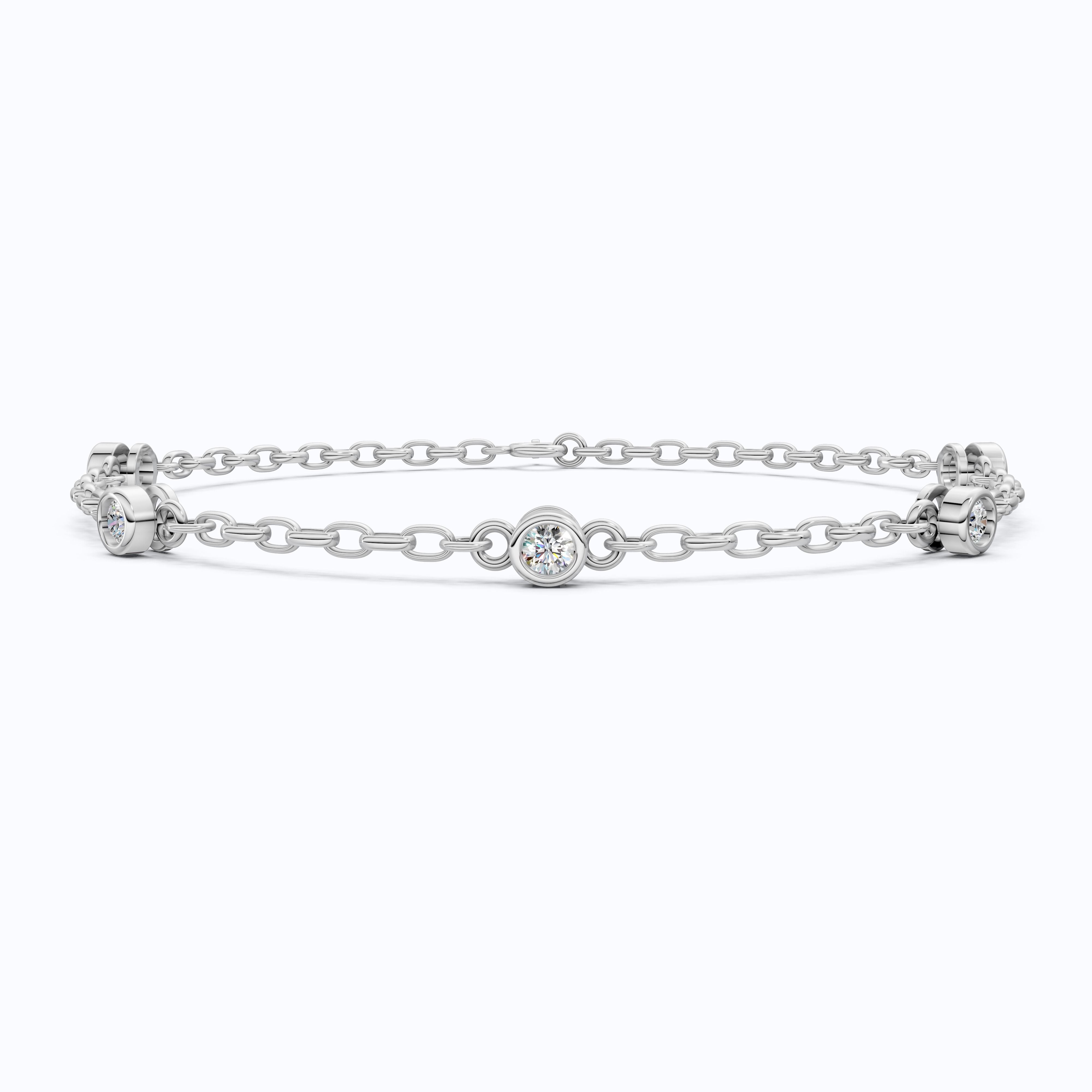 Minimalist Bezel Set Station Chain Bracelet in 14k Solid Gold, 0.35 TCW Round Cut Lab Grown Diamonds, Handmade Bridal Jewelry, Anniversary Gift for Her