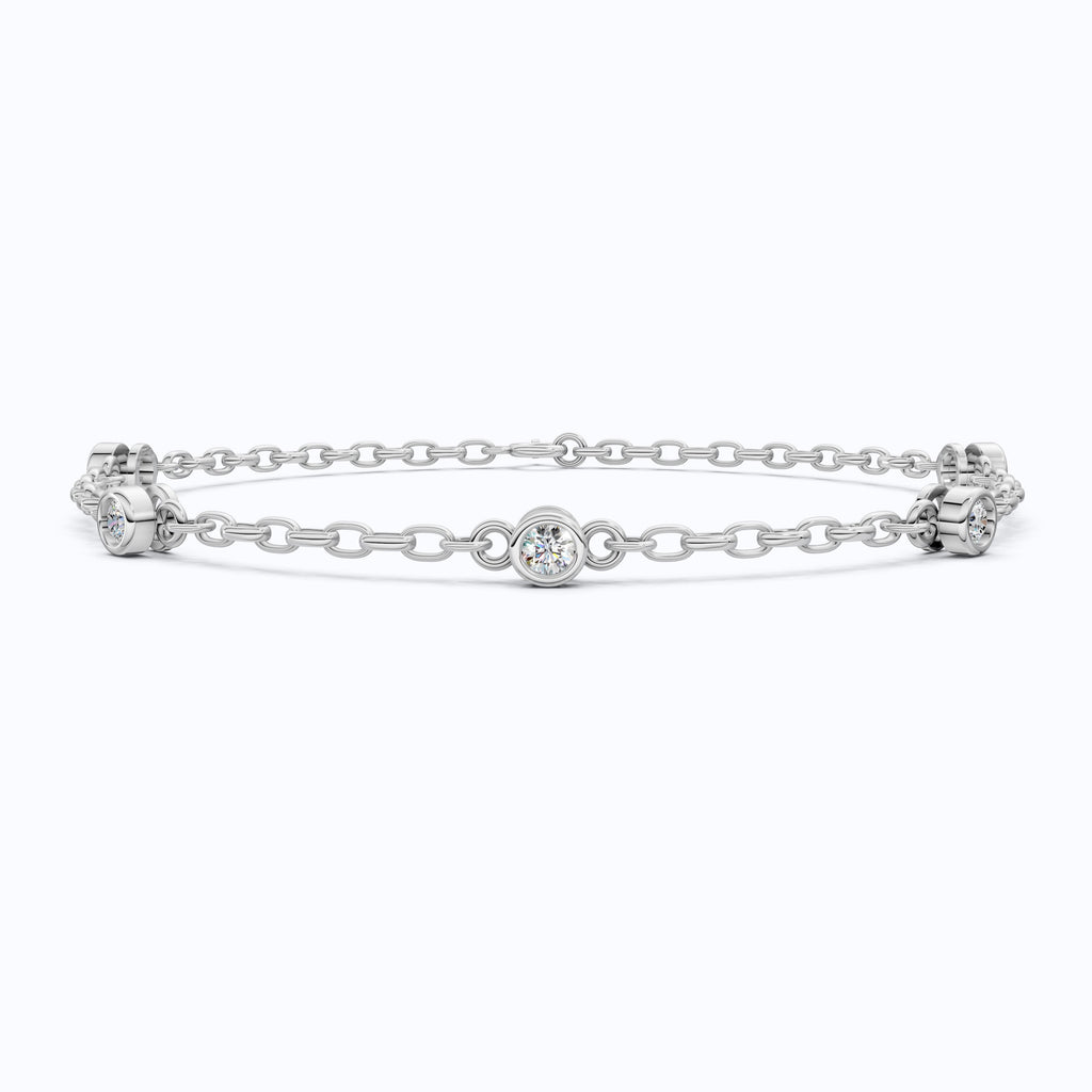 Minimalist Bezel Set Station Chain Bracelet in 14k Solid Gold, 0.35 TCW Round Cut Lab Grown Diamonds, Handmade Bridal Jewelry, Anniversary Gift for Her