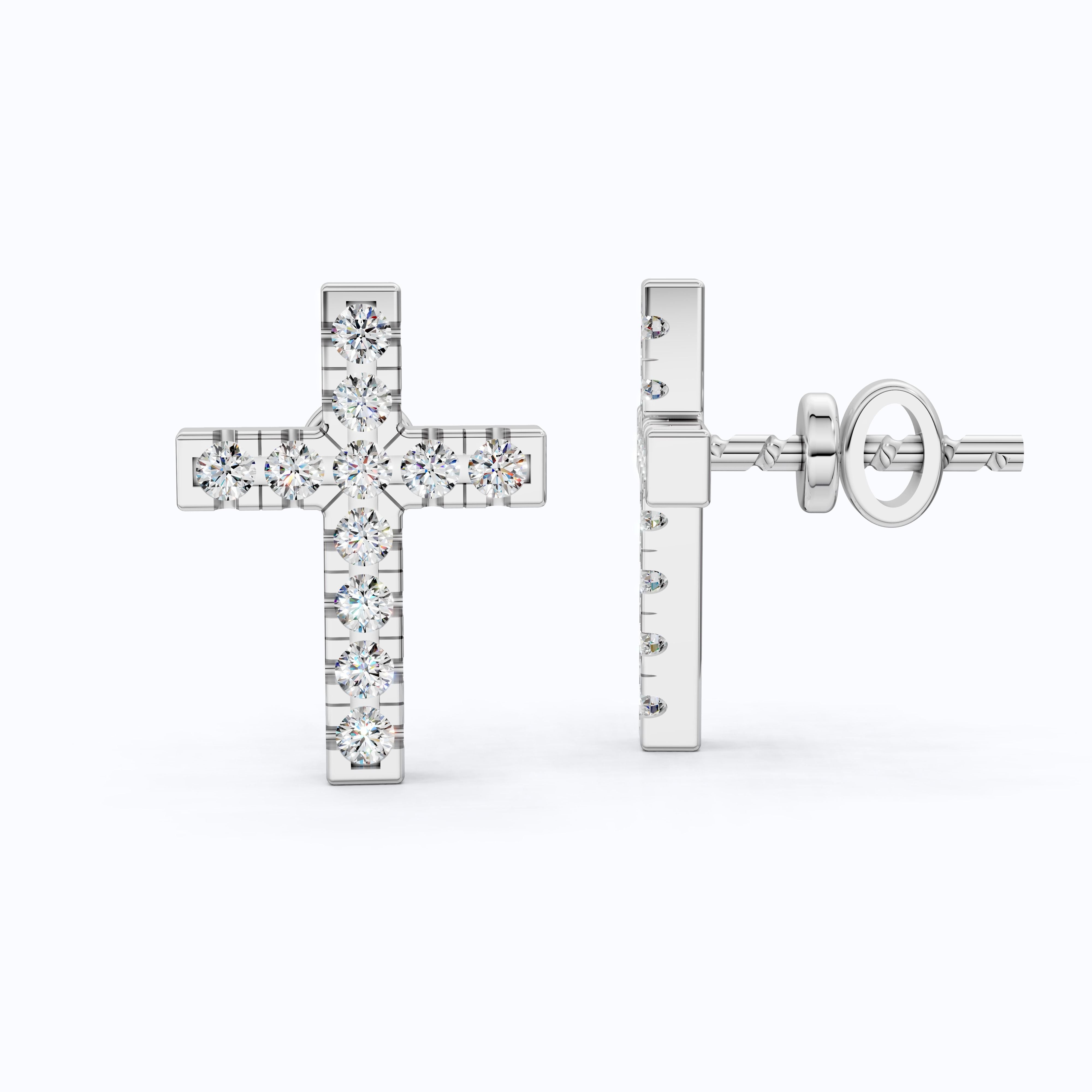 Modern Jesus Cross Wedding Stud Earrings in 14K Yellow Gold, Classic Religious Jewelry, Perfect Gift for Wife, Everyday Stud Earrings