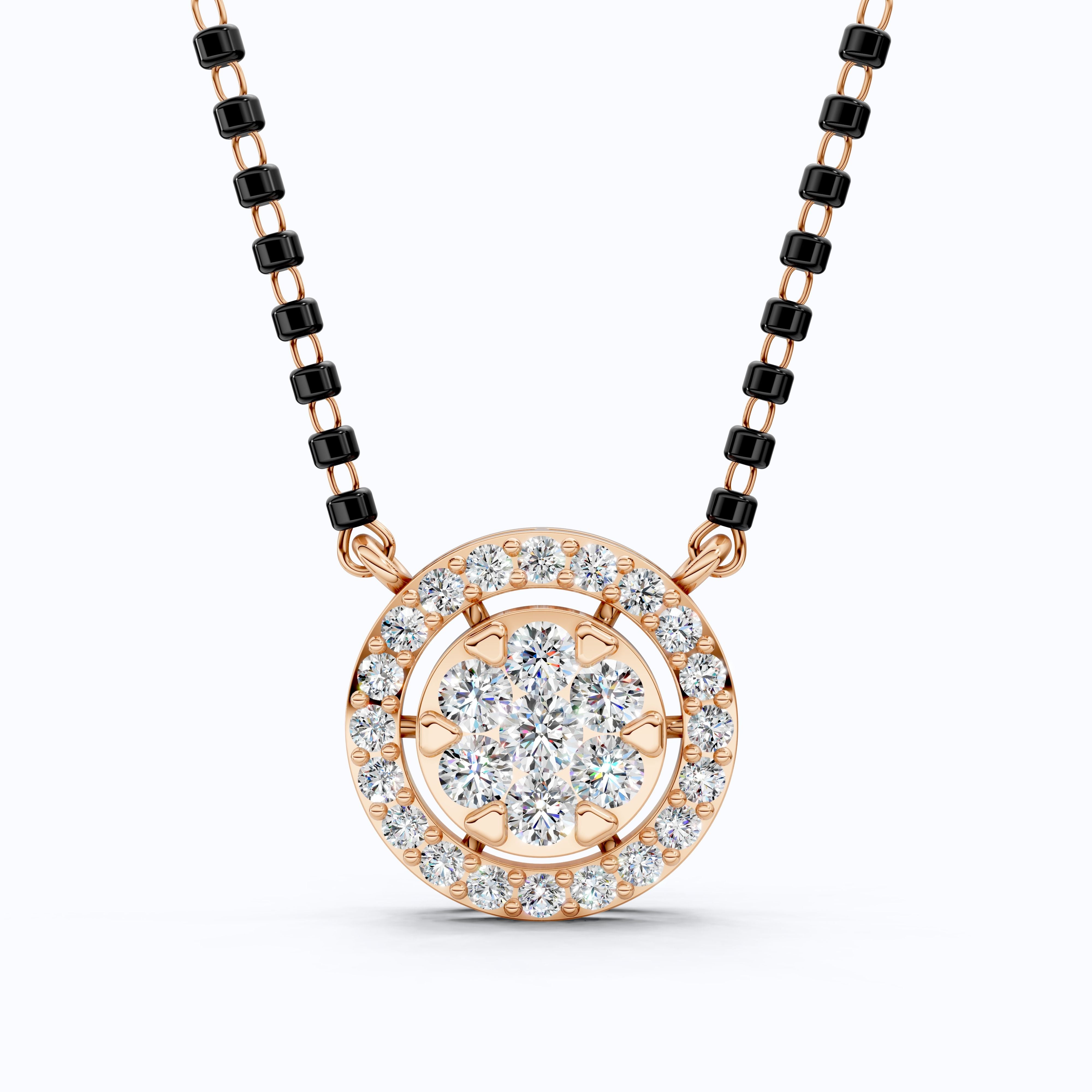 Halo Cluster Bead Chain Tanmaniya Mangalsutra in 14k Solid Gold, 0.92 TCW Round Cut Lab Diamonds, Wedding Gift for Bridal, Everyday Jewelry