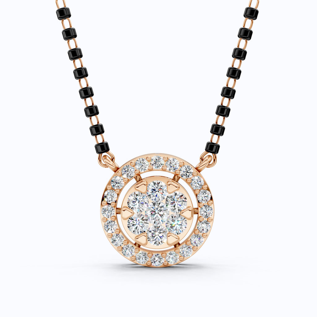 Halo Cluster Bead Chain Tanmaniya Mangalsutra in 14k Solid Gold, 0.92 TCW Round Cut Lab Diamonds, Wedding Gift for Bridal, Everyday Jewelry