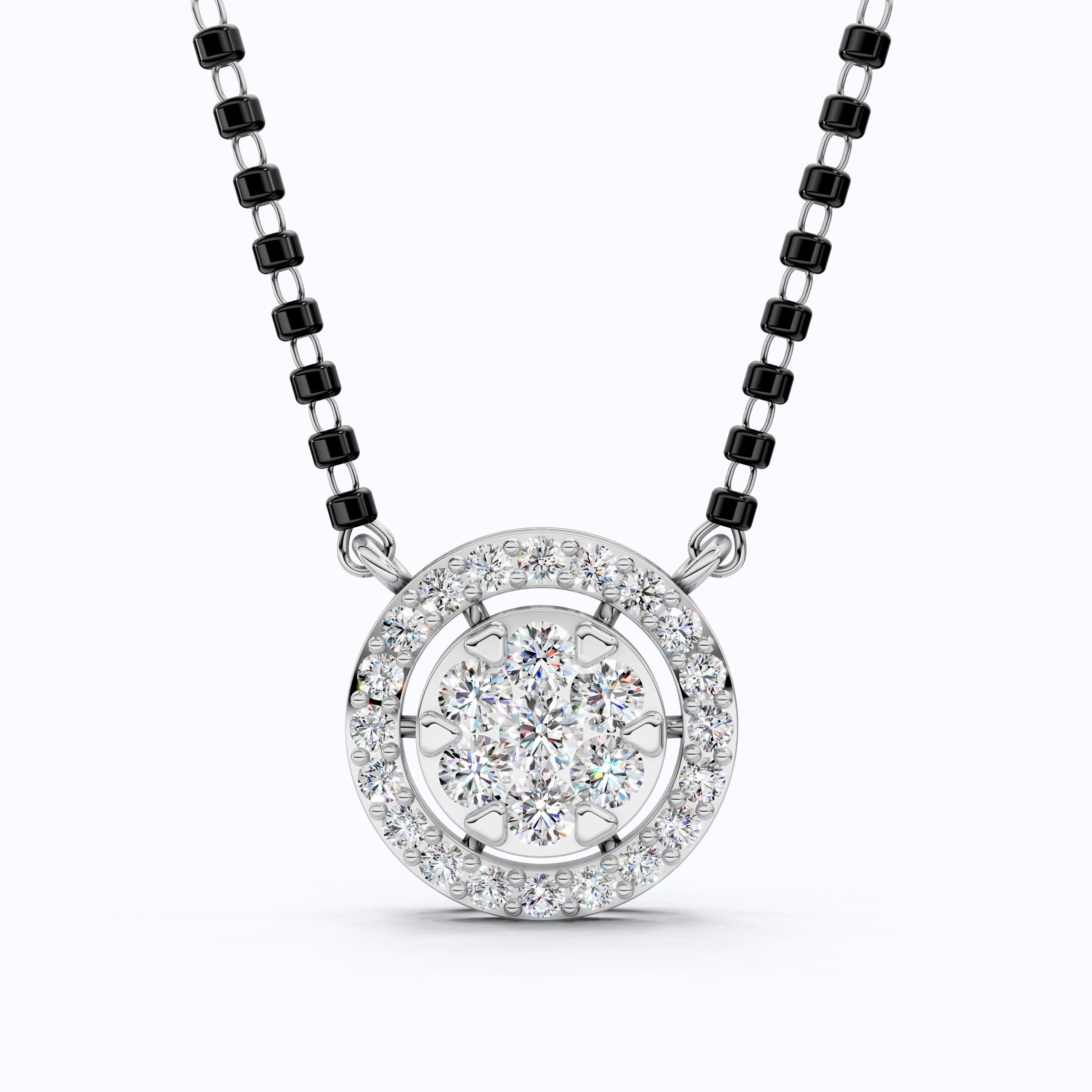 Halo Cluster Bead Chain Tanmaniya Mangalsutra in 14k Solid Gold, 0.92 TCW Round Cut Lab Diamonds, Wedding Gift for Bridal, Everyday Jewelry