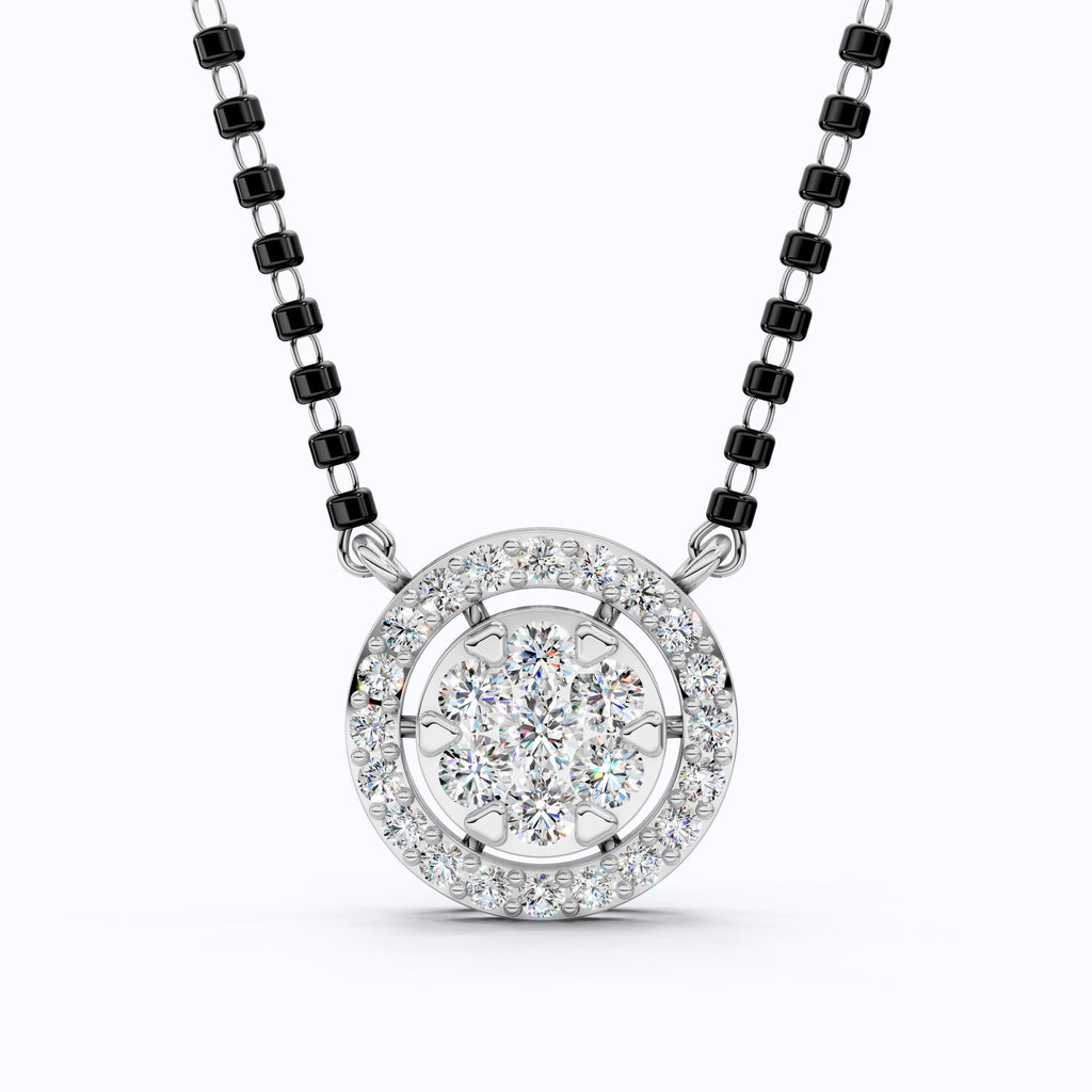 Halo Cluster Bead Chain Tanmaniya Mangalsutra in 14k Solid Gold, 0.92 TCW Round Cut Lab Diamonds, Wedding Gift for Bridal, Everyday Jewelry