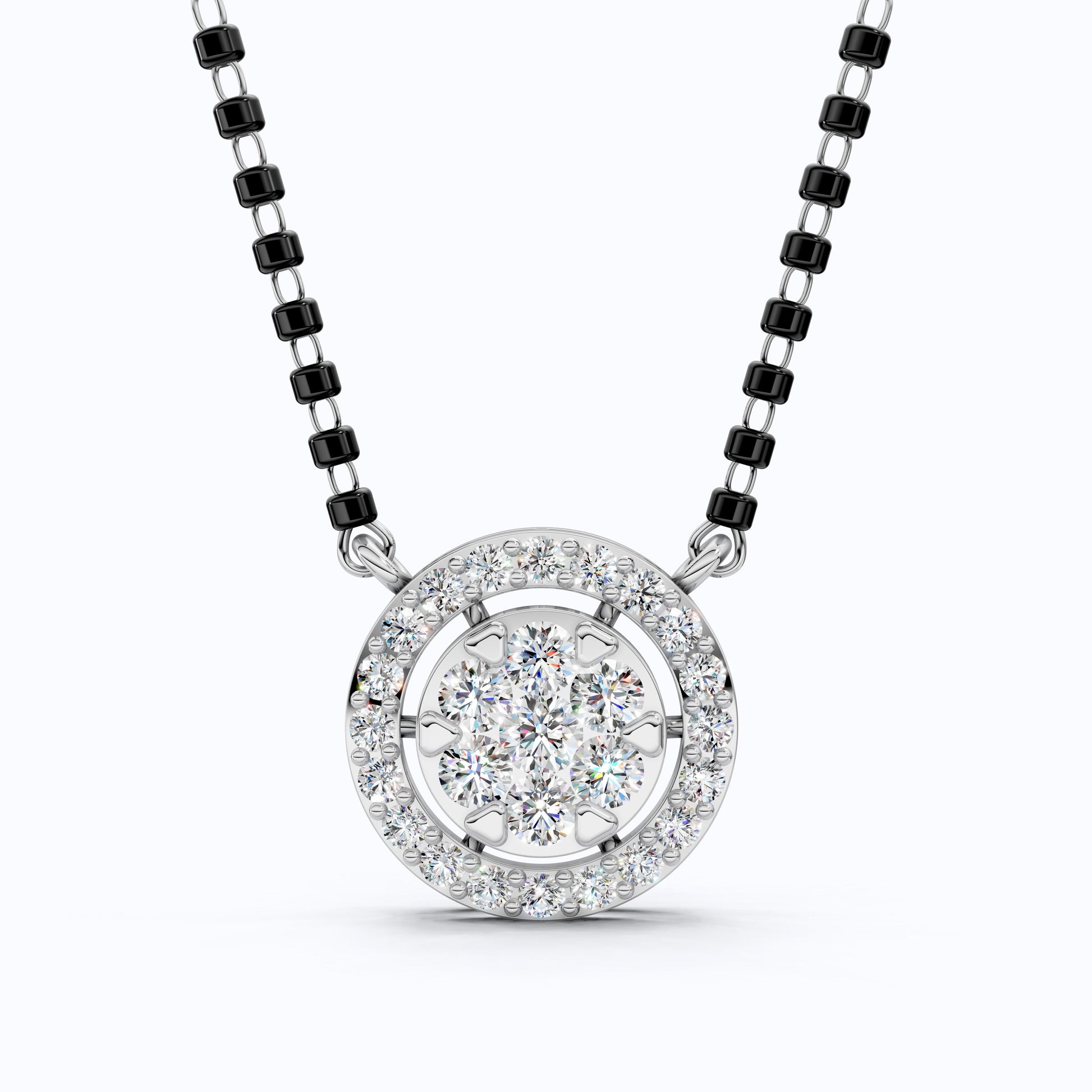 Halo Cluster Bead Chain Tanmaniya Mangalsutra in 14k Solid Gold, 0.92 TCW Round Cut Lab Diamonds, Wedding Gift for Bridal, Everyday Jewelry