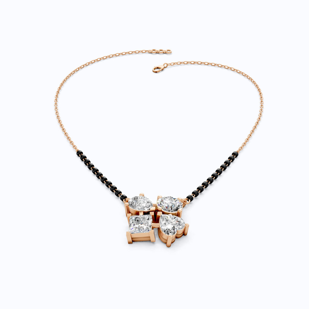 Modern Geometric Cluster Tanmaniya Mangalsutra in 14k Solid Gold, 4.25 TCW Multi Stone Lab Diamonds, Wedding Gift for Women, Everyday Jewelry