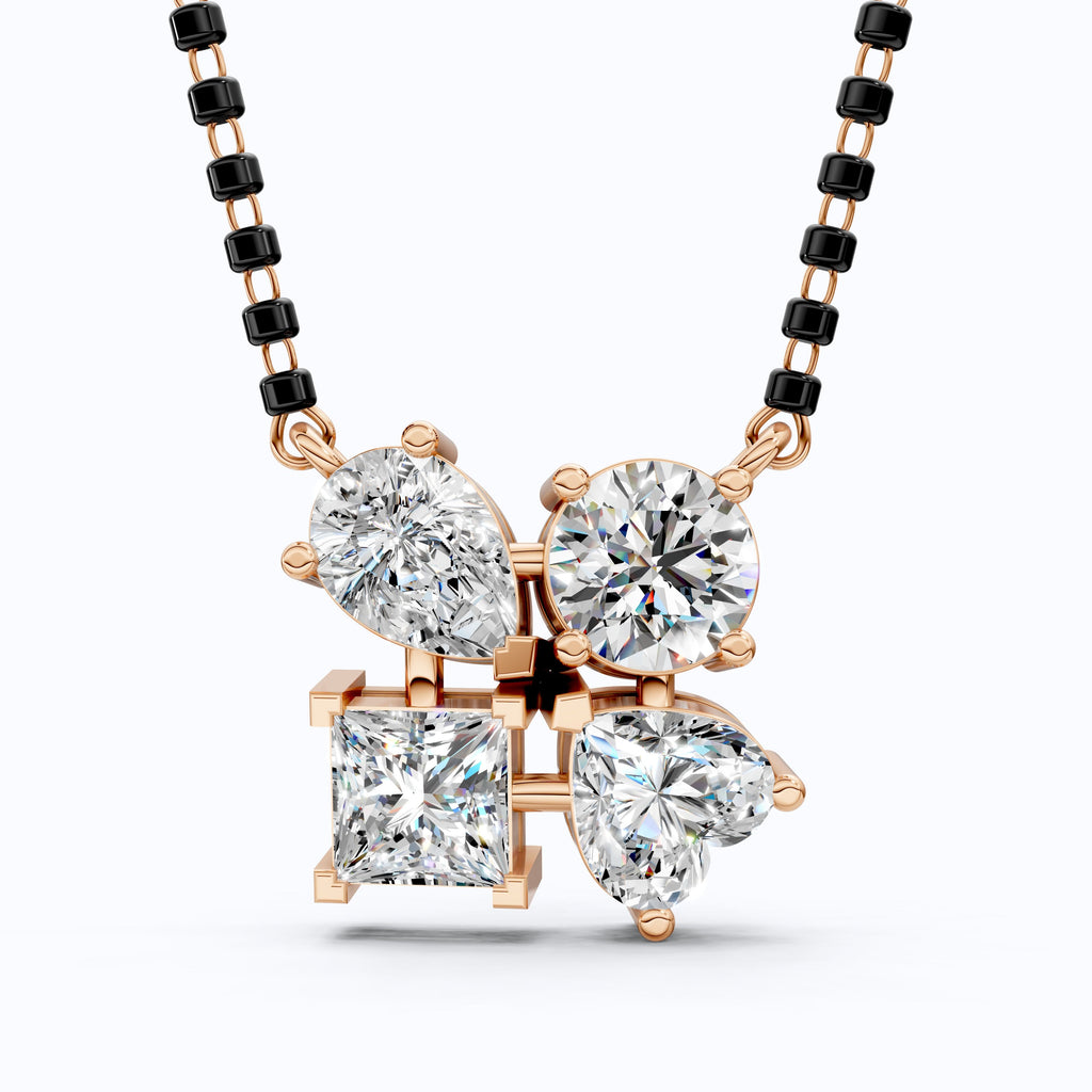 Modern Geometric Cluster Tanmaniya Mangalsutra in 14k Solid Gold, 4.25 TCW Multi Stone Lab Diamonds, Wedding Gift for Women, Everyday Jewelry