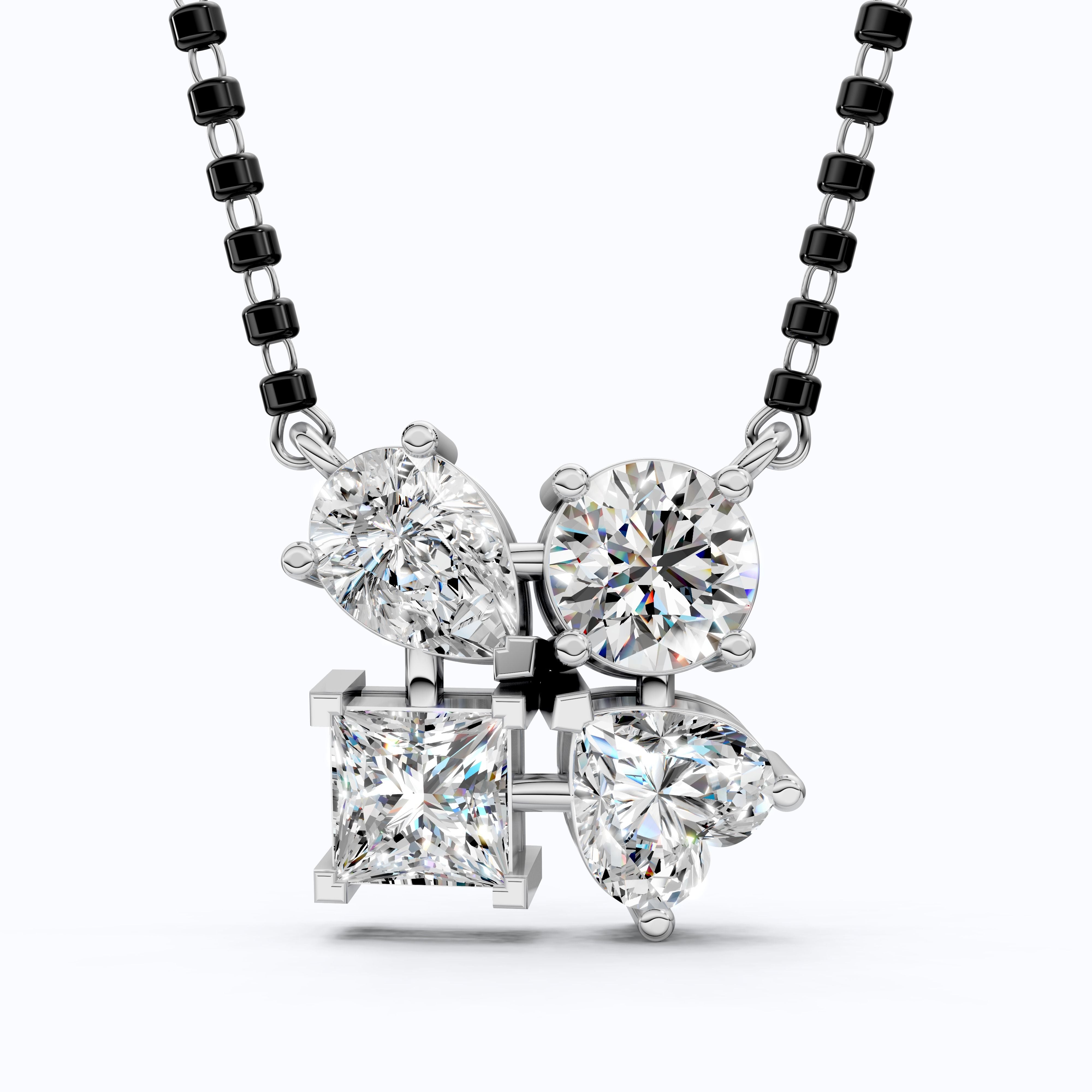 Modern Geometric Cluster Tanmaniya Mangalsutra in 14k Solid Gold, 4.25 TCW Multi Stone Lab Diamonds, Wedding Gift for Women, Everyday Jewelry