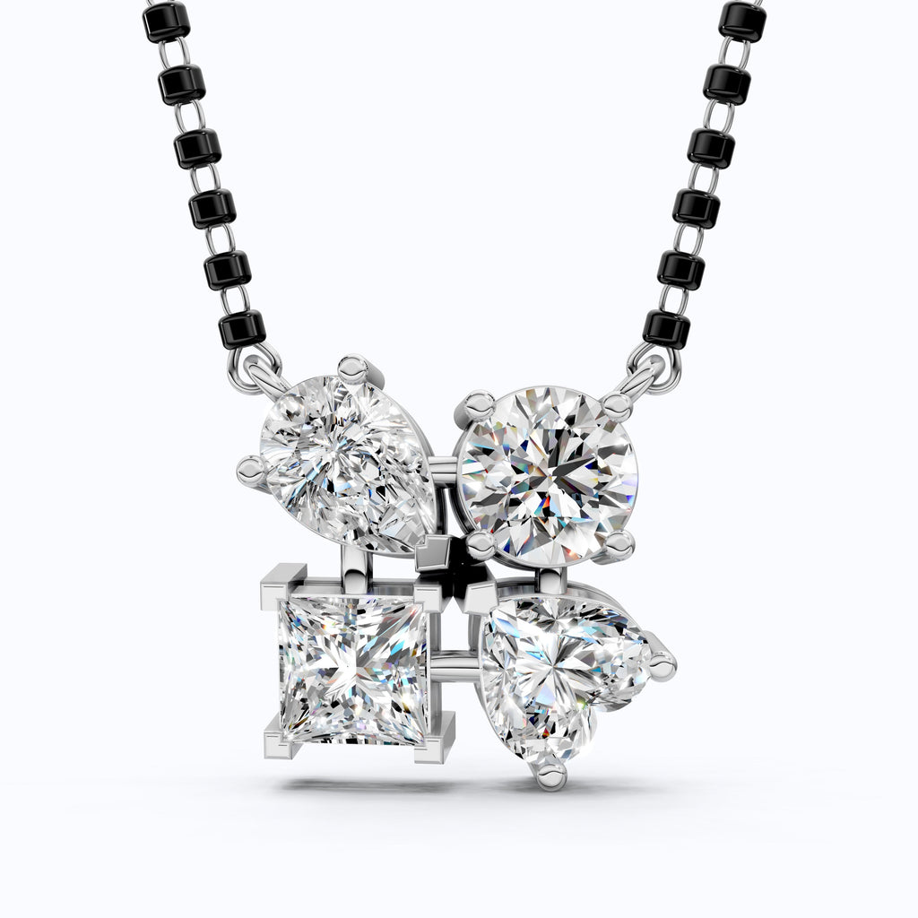 Modern Geometric Cluster Tanmaniya Mangalsutra in 14k Solid Gold, 4.25 TCW Multi Stone Lab Diamonds, Wedding Gift for Women, Everyday Jewelry