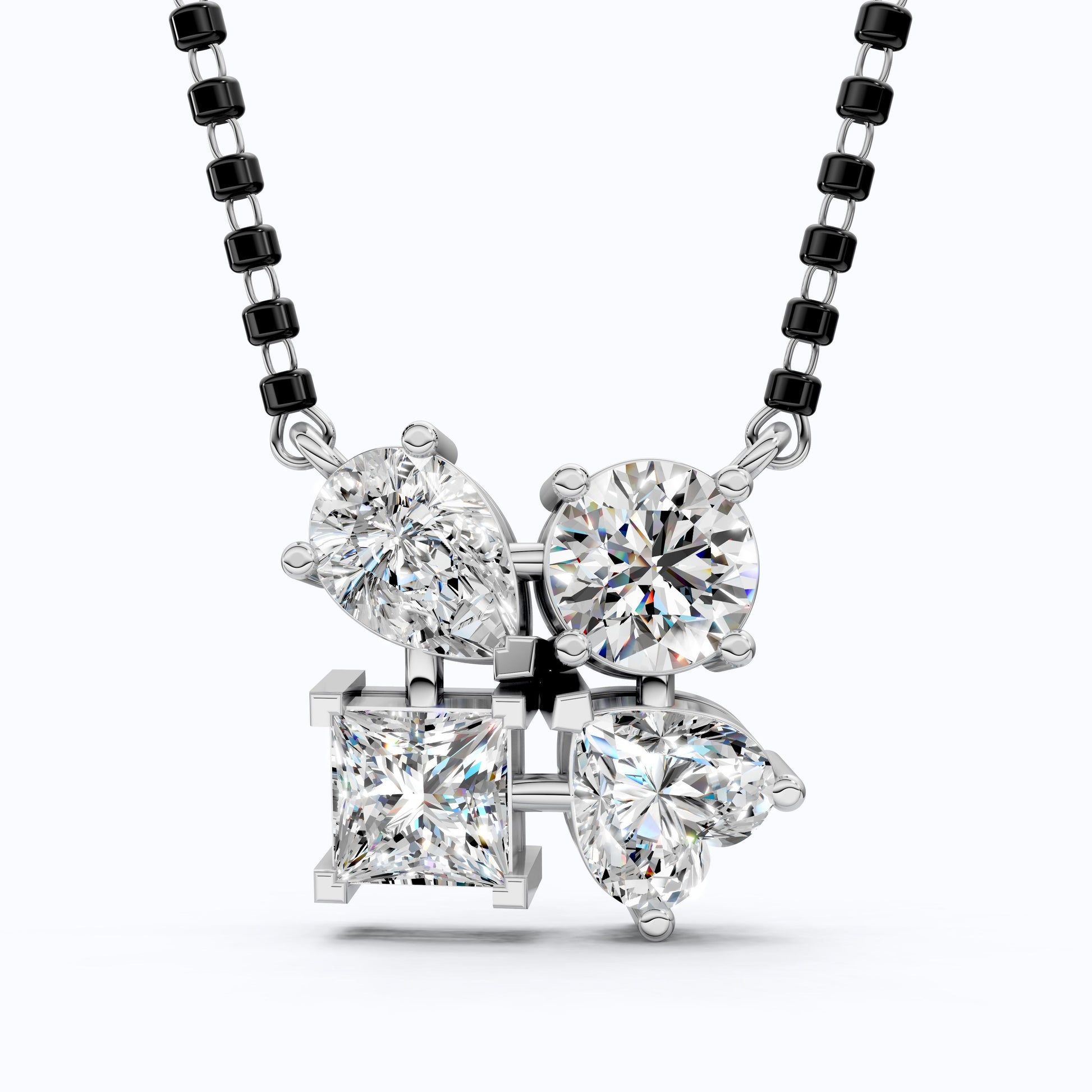 Modern Geometric Cluster Tanmaniya Mangalsutra in 14k Solid Gold, 4.25 TCW Multi Stone Lab Diamonds, Wedding Gift for Women, Everyday Jewelry