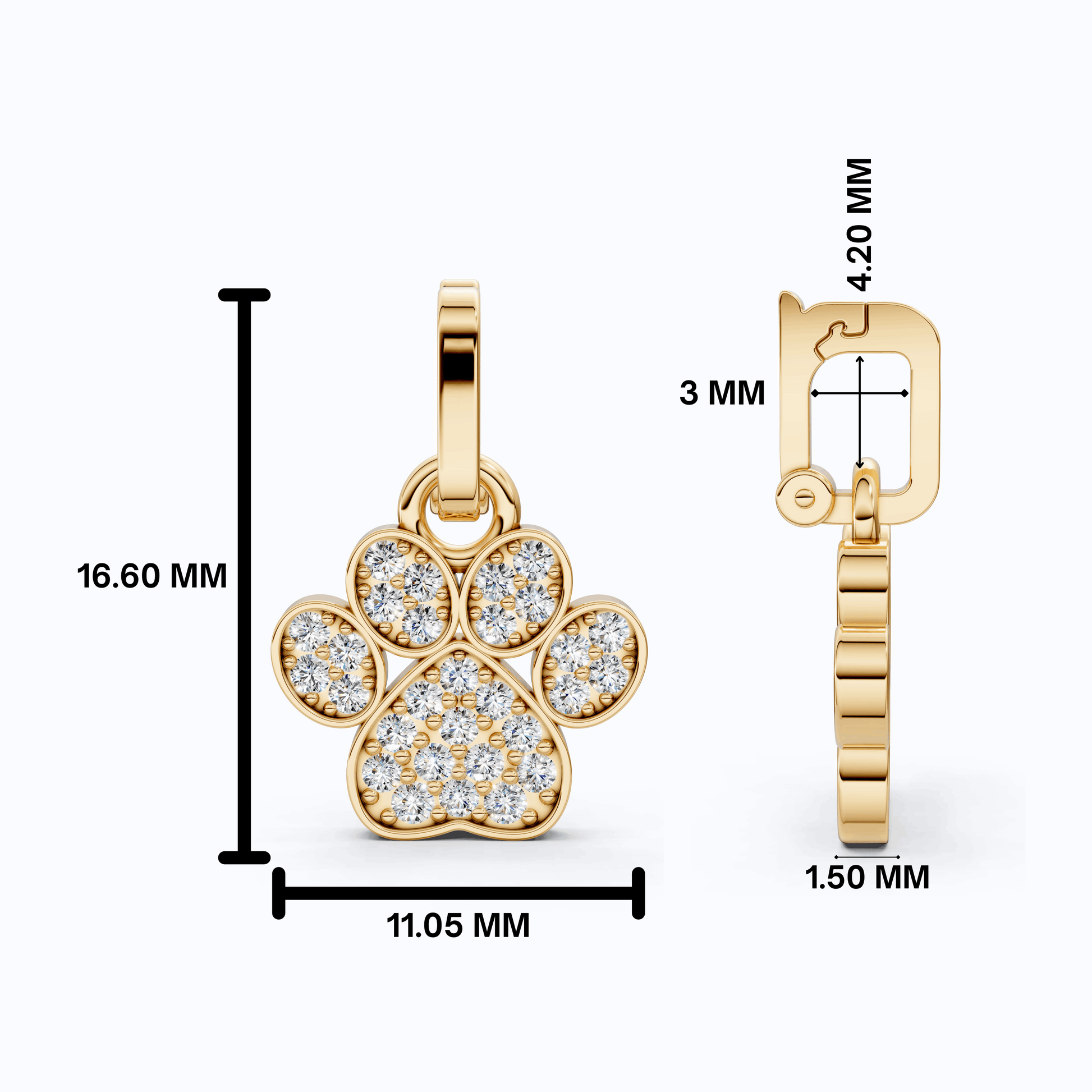 Animal Paw Print Elegant Pendant in 14K Yellow Gold, 0.24 TCW Round Cut Lab Created Diamonds, Birthday Gift for Girl, Pet Lover Jewelry