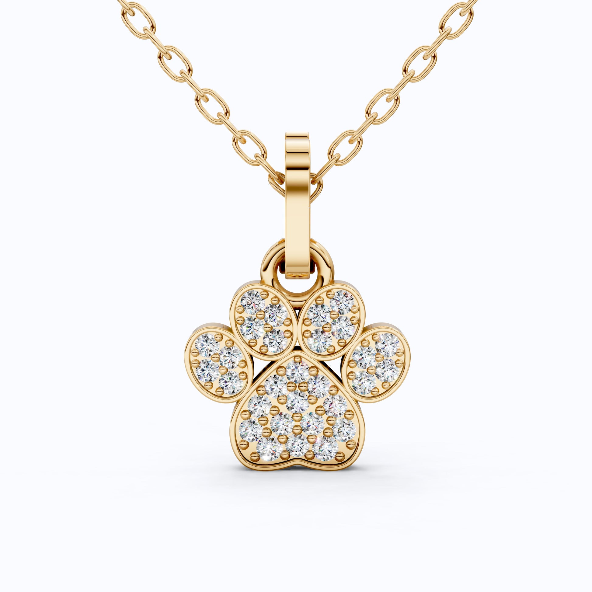 Animal Paw Print Elegant Pendant in 14K Yellow Gold, 0.24 TCW Round Cut Lab Created Diamonds, Birthday Gift for Girl, Pet Lover Jewelry