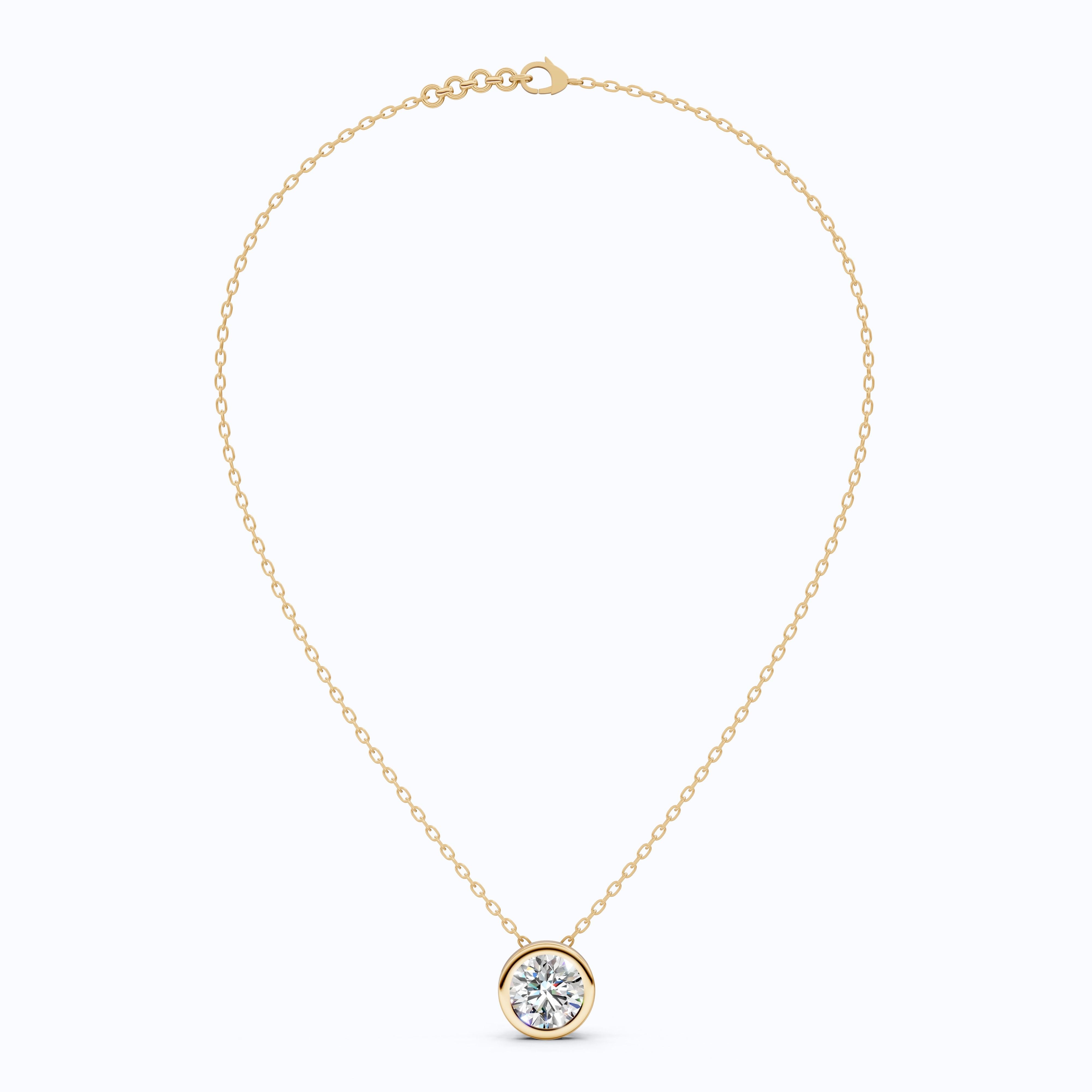 Modern Bezel Set Solitaire Pendant in 14K Solid Gold, 1.00 CT Round Cut Lab Grown Diamond, Wedding Gift for Her, Birthday Gift For Her