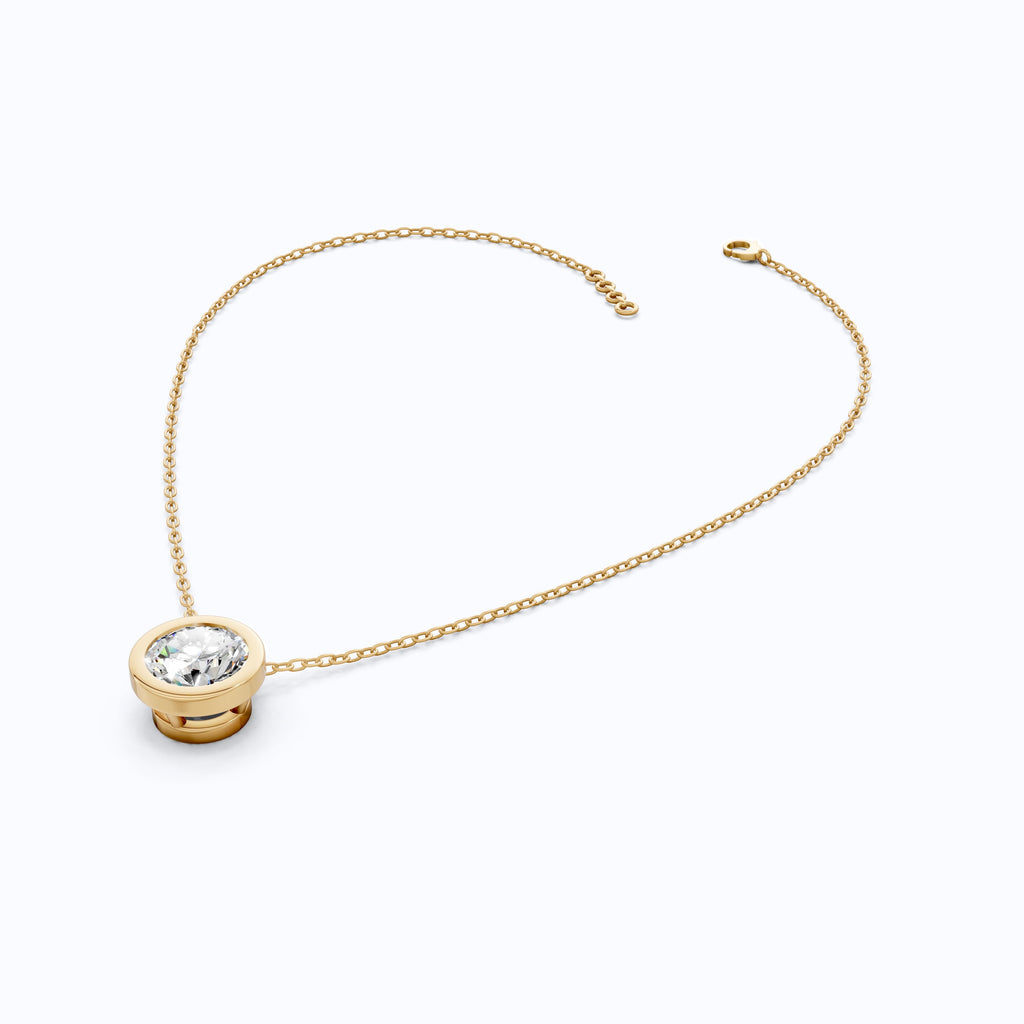Modern Bezel Set Solitaire Pendant in 14K Solid Gold, 1.00 CT Round Cut Lab Grown Diamond, Wedding Gift for Her, Birthday Gift For Her