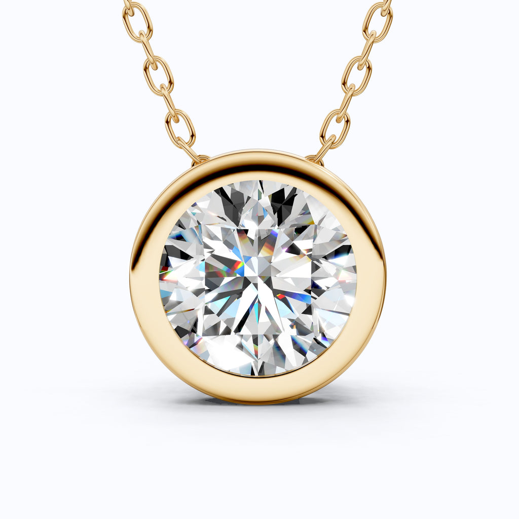 Modern Bezel Set Solitaire Pendant in 14K Solid Gold, 1.00 CT Round Cut Lab Grown Diamond, Wedding Gift for Her, Birthday Gift For Her