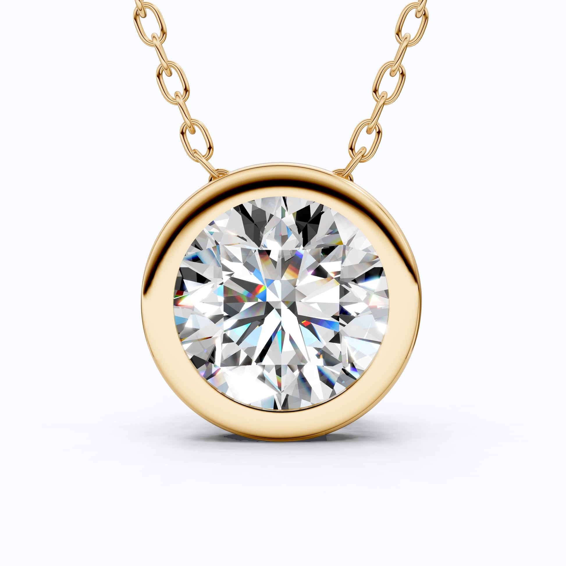 Modern Bezel Set Solitaire Pendant in 14K Solid Gold, 1.00 CT Round Cut Lab Grown Diamond, Wedding Gift for Her, Birthday Gift For Her