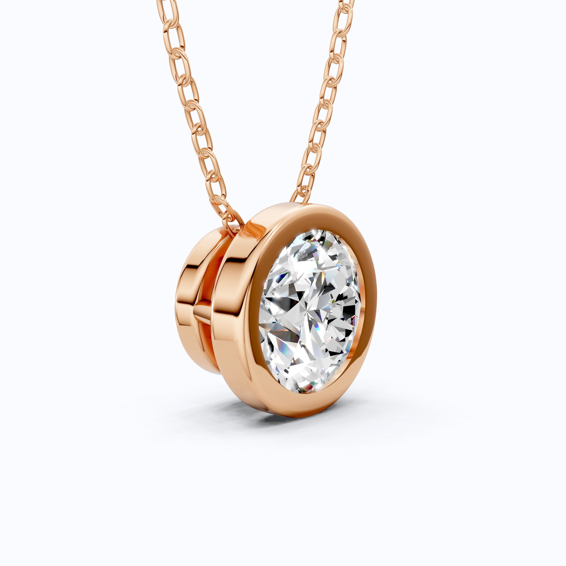 Modern Bezel Set Solitaire Pendant in 14K Solid Gold, 1.00 CT Round Cut Lab Grown Diamond, Wedding Gift for Her, Birthday Gift For Her