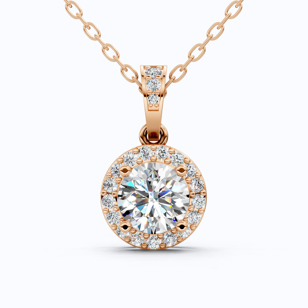 Classic Halo Circle Wedding Pendant in 14k Yellow Gold, 1.00 CT Round Cut Lab Diamond, Everyday Pendant, Anniversary Gift for Her, Handmade Jewelry