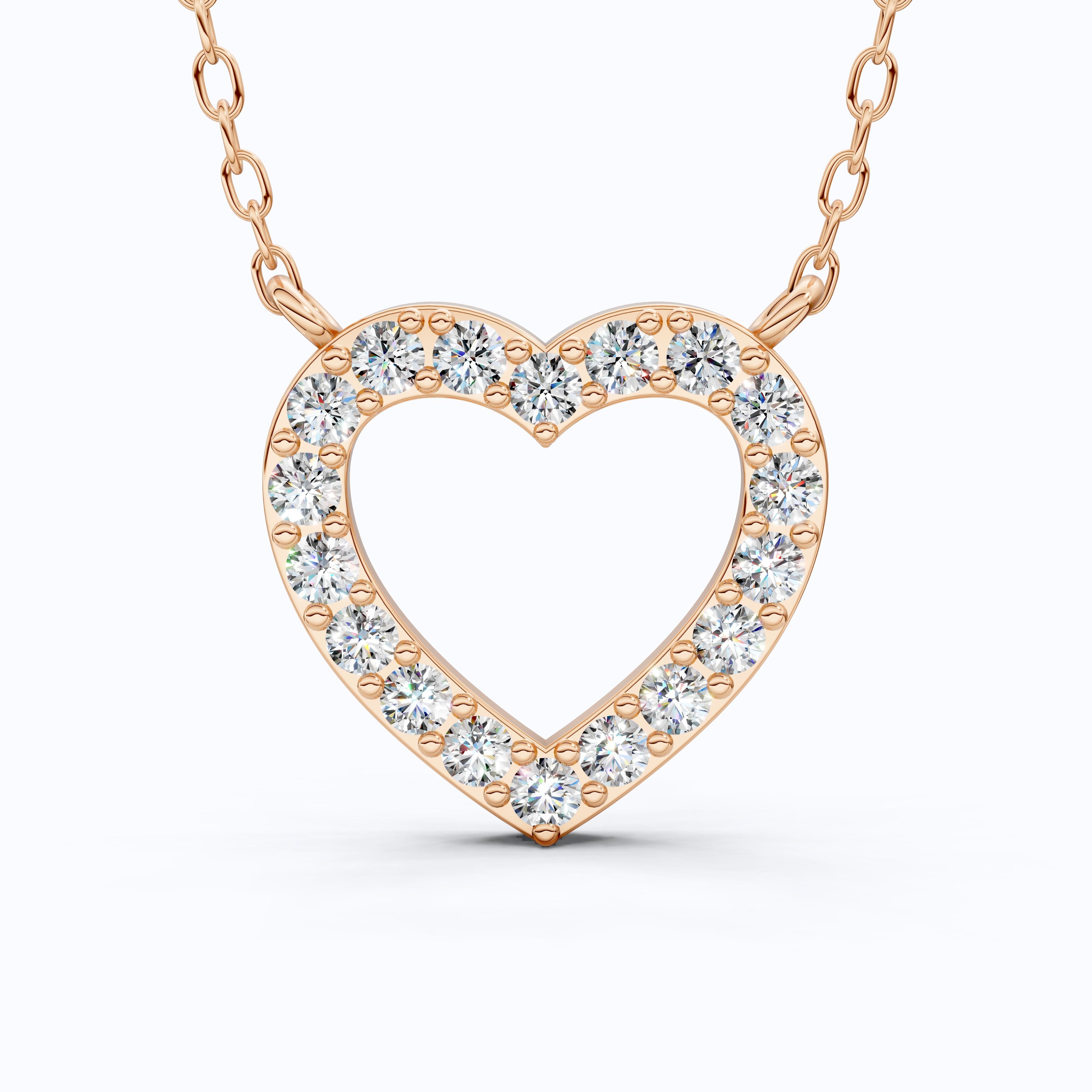 Modern Heart-Shaped Pavé Diamond Pendant in 14k Solid Gold, 0.63 TCW Round Cut Lab Diamonds,Engagement Jewelry, Wedding Gift for Wife, Everyday Pendant