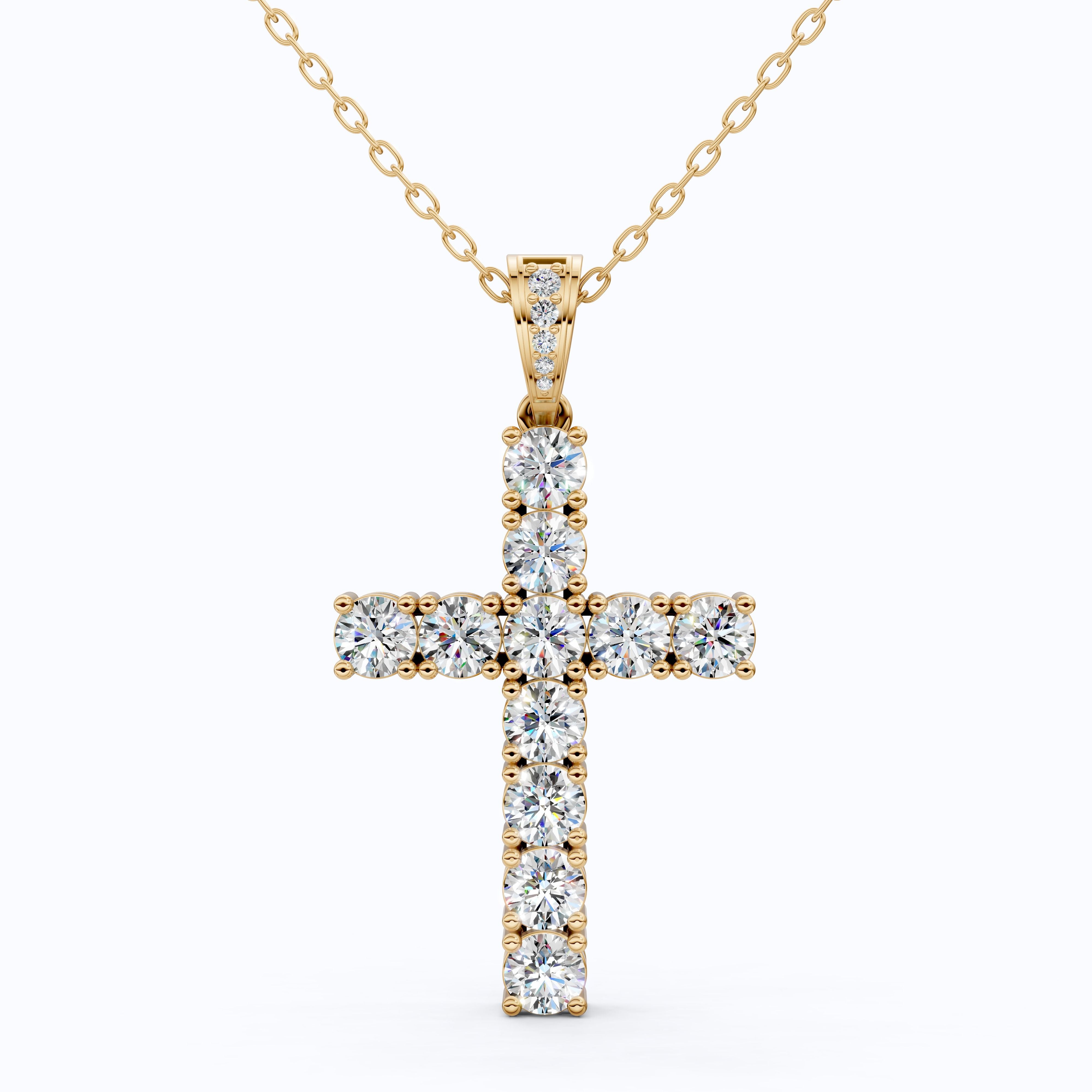 Classic Round Cluster Cross Pendant in 14k Solid Gold, 5.14 TCW Round Cut Lab Grown Diamonds, Faith Gift for Her, Jesus Cross Pendant