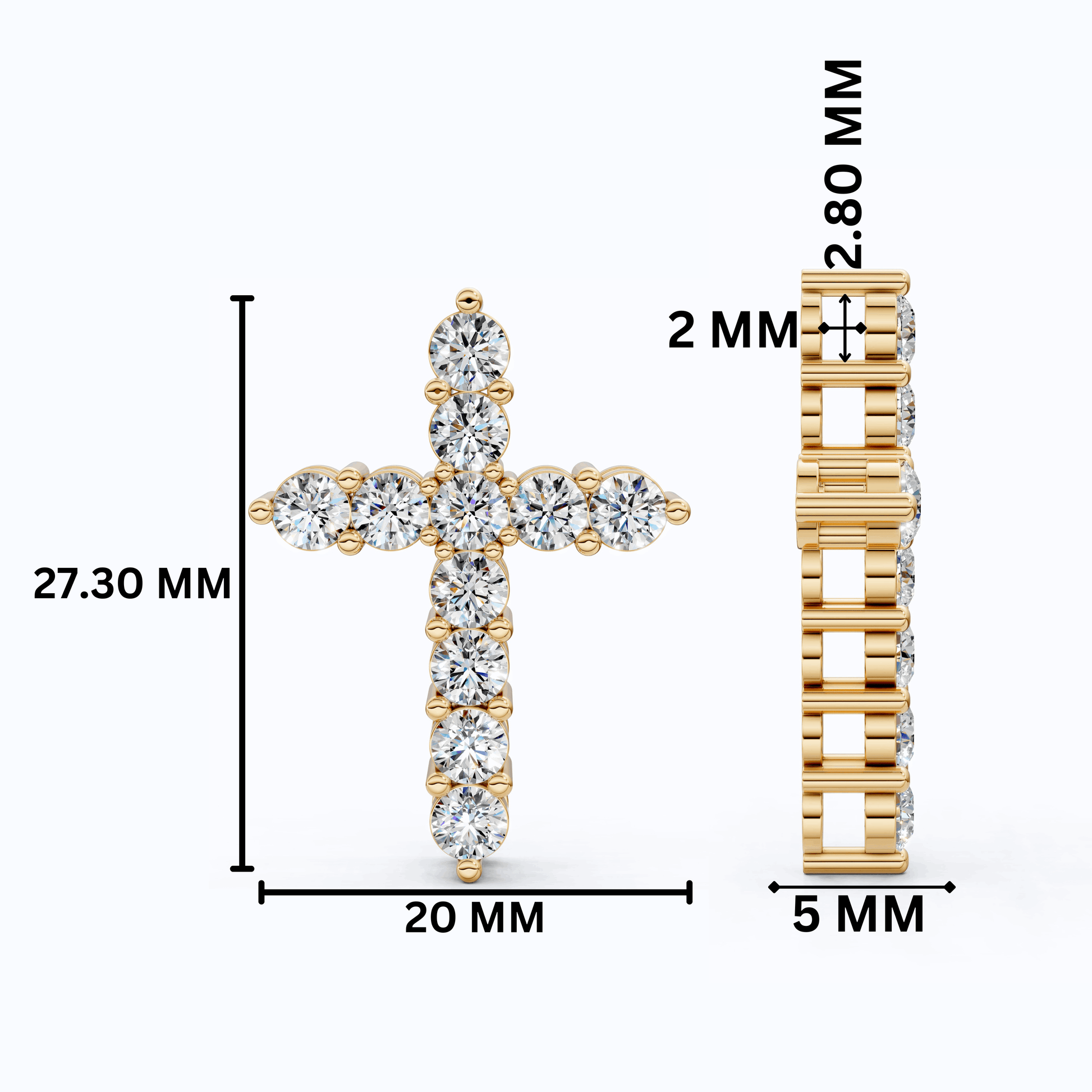 Round Cut Prong-Set Tennis Cross Pendant in 14k White Gold, 1.75 TCW Round Cut Lab Created Diamonds, Birthday Gift for Women/Men