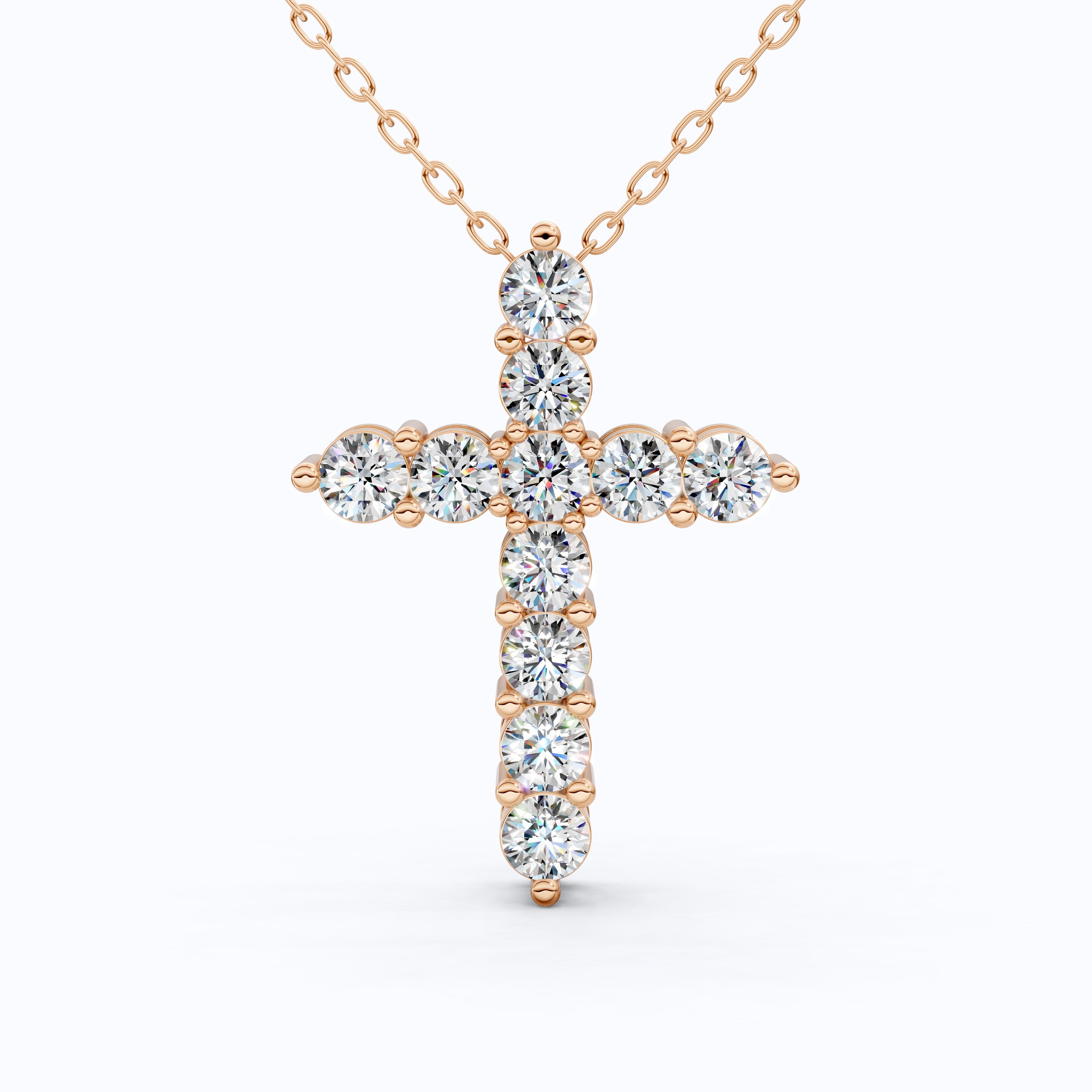 Round Cut Prong-Set Tennis Cross Pendant in 14k White Gold, 1.75 TCW Round Cut Lab Created Diamonds, Birthday Gift for Women/Men