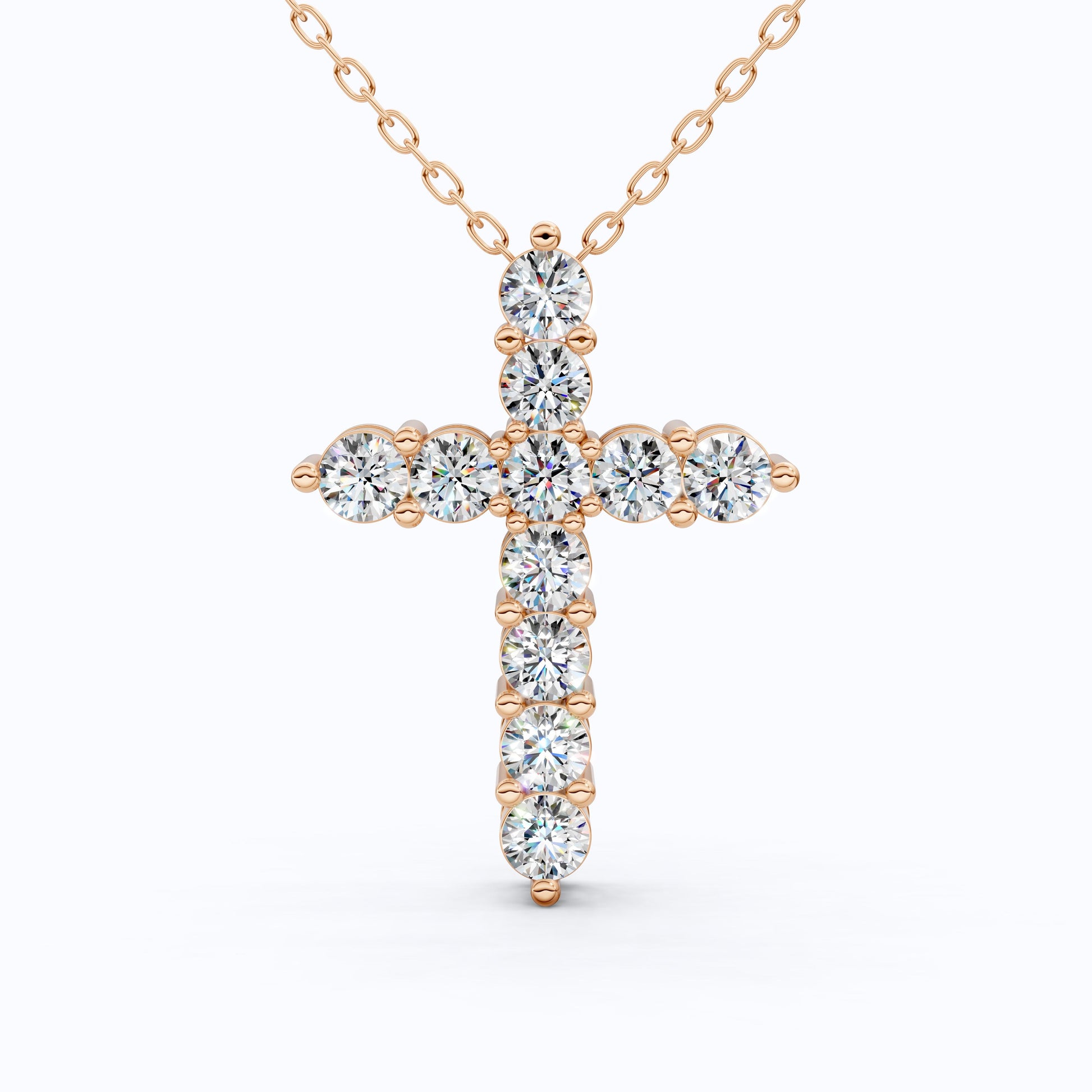 Round Cut Prong-Set Tennis Cross Pendant in 14k White Gold, 1.75 TCW Round Cut Lab Created Diamonds, Birthday Gift for Women/Men