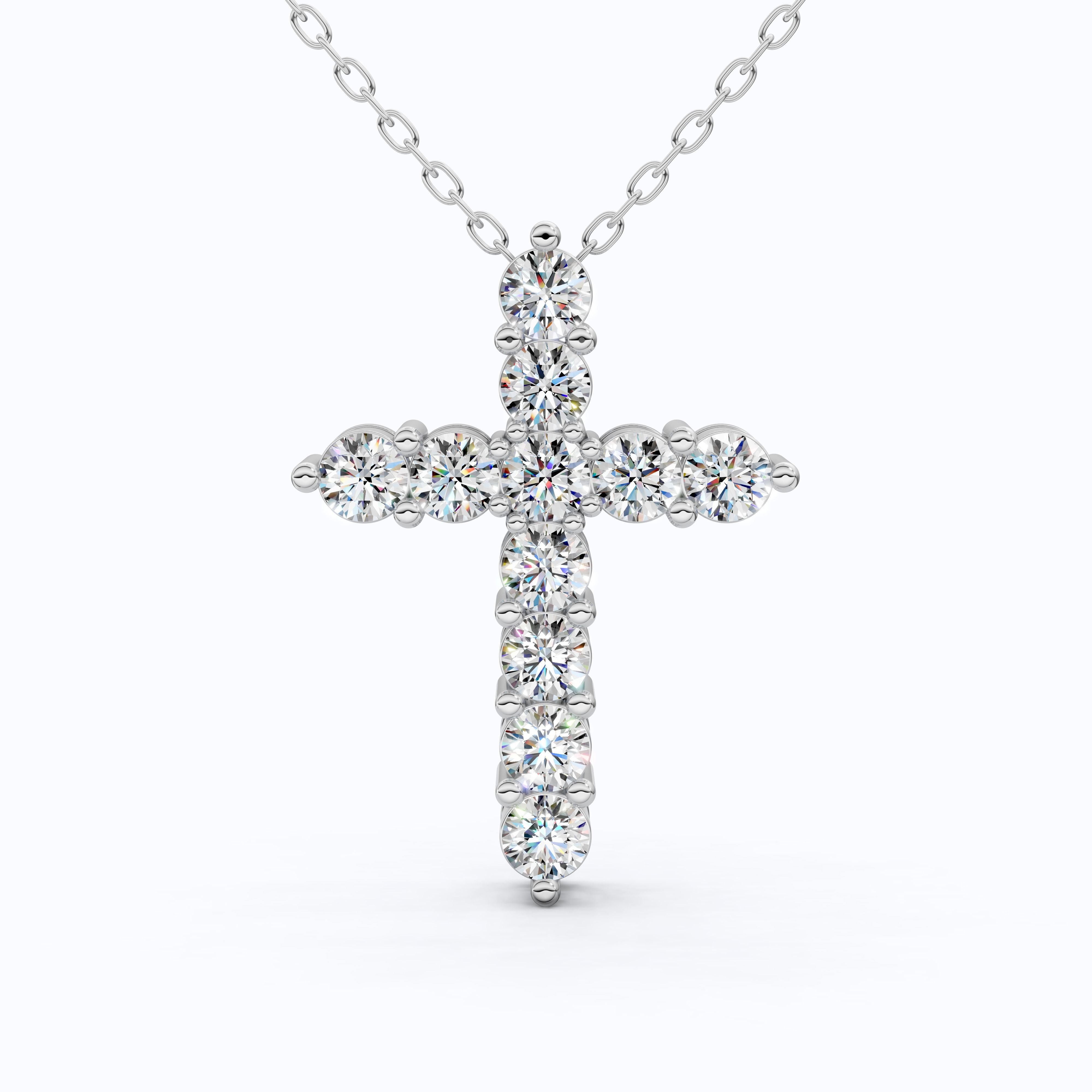 Round Cut Prong-Set Tennis Cross Pendant in 14k White Gold, 1.75 TCW Round Cut Lab Created Diamonds, Birthday Gift for Women/Men