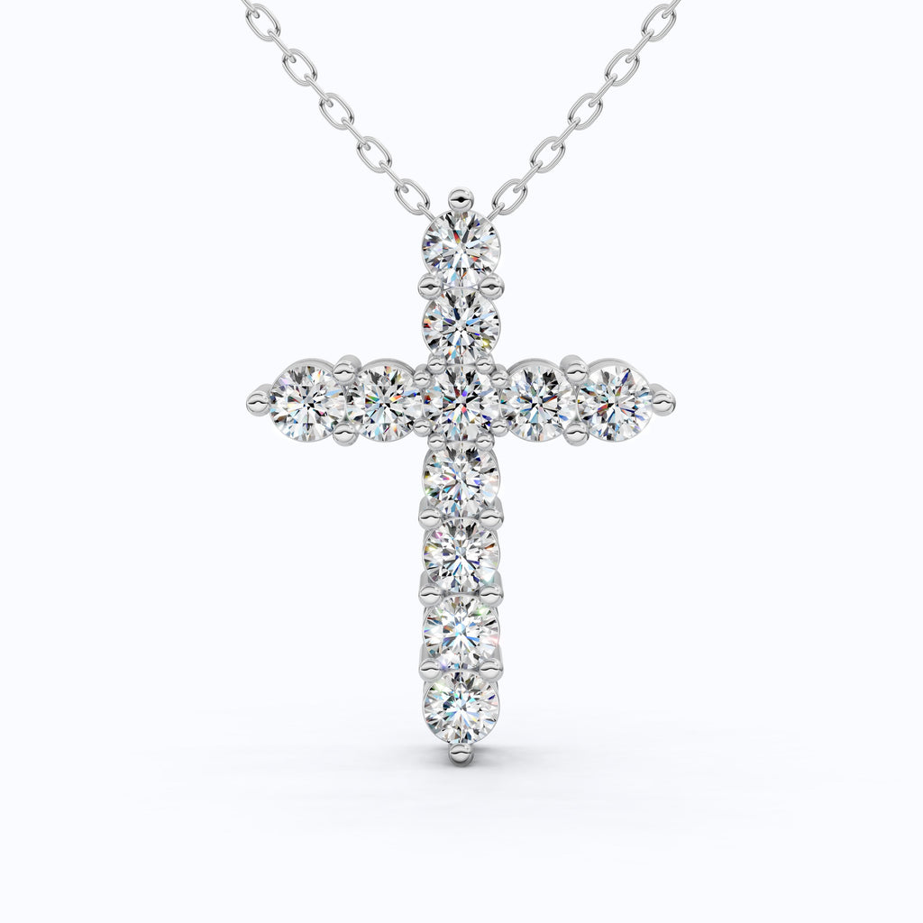 Round Cut Prong-Set Tennis Cross Pendant in 14k White Gold, 1.75 TCW Round Cut Lab Created Diamonds, Birthday Gift for Women/Men