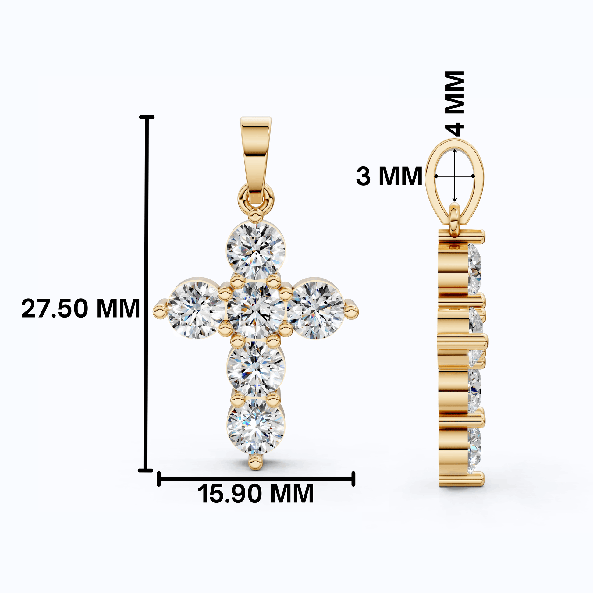 Prong-Set Round Cut Cross Religious Pendant in 14k Solid Gold, 2.16 TCW Round Cut Lab Created Diamonds, Birthday Gift for Her, Faith Jewelry