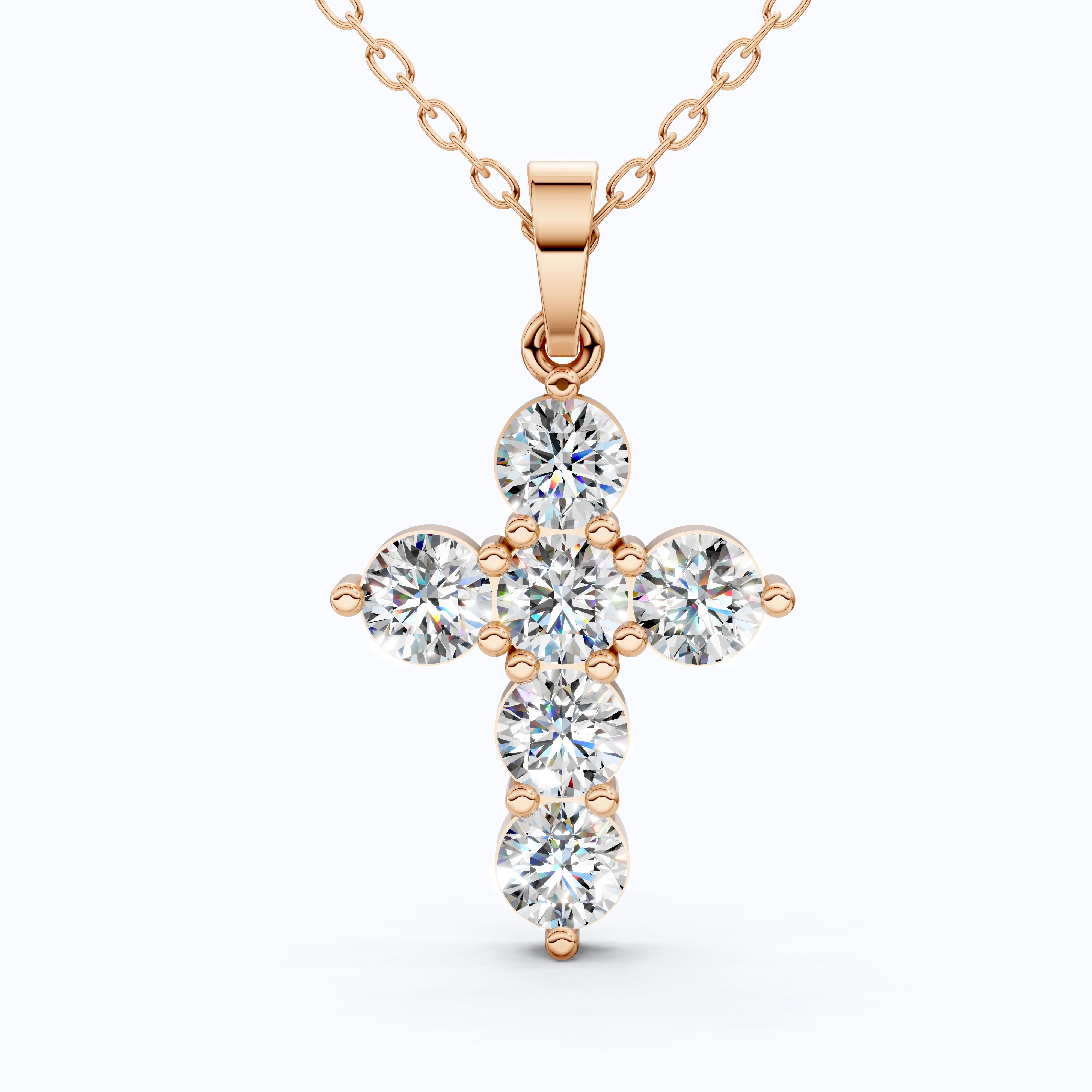 Prong-Set Round Cut Cross Religious Pendant in 14k Solid Gold, 2.16 TCW Round Cut Lab Created Diamonds, Birthday Gift for Her, Faith Jewelry