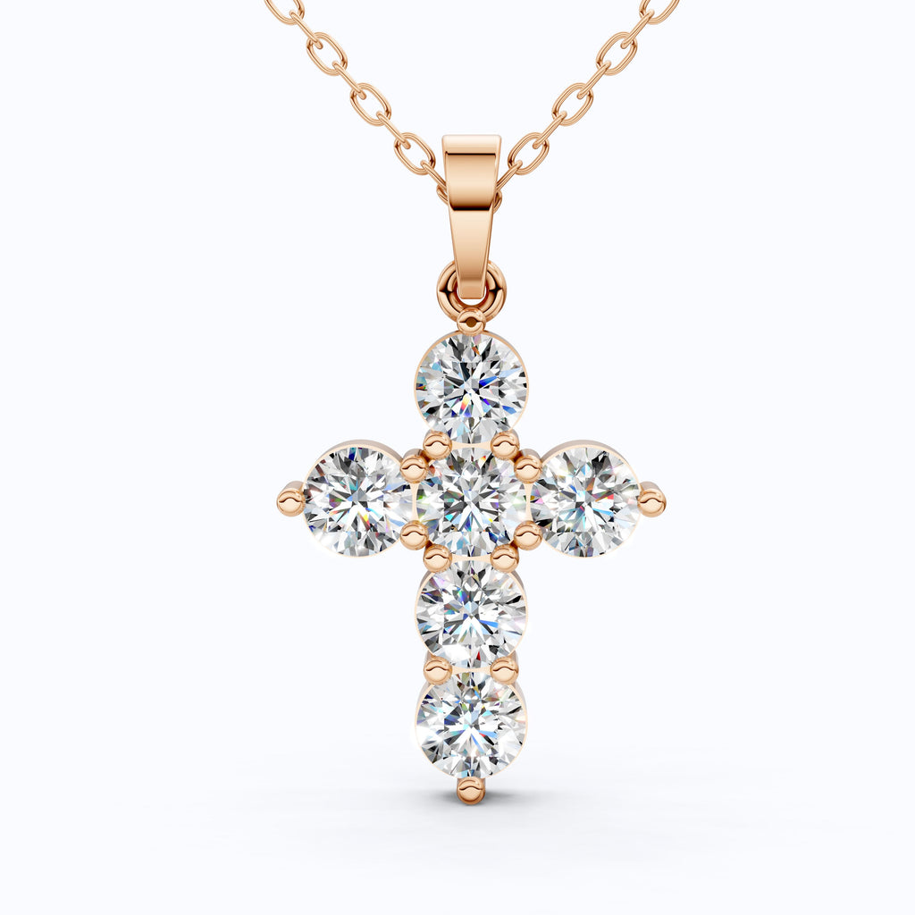 Prong-Set Round Cut Cross Religious Pendant in 14k Solid Gold, 2.16 TCW Round Cut Lab Created Diamonds, Birthday Gift for Her, Faith Jewelry