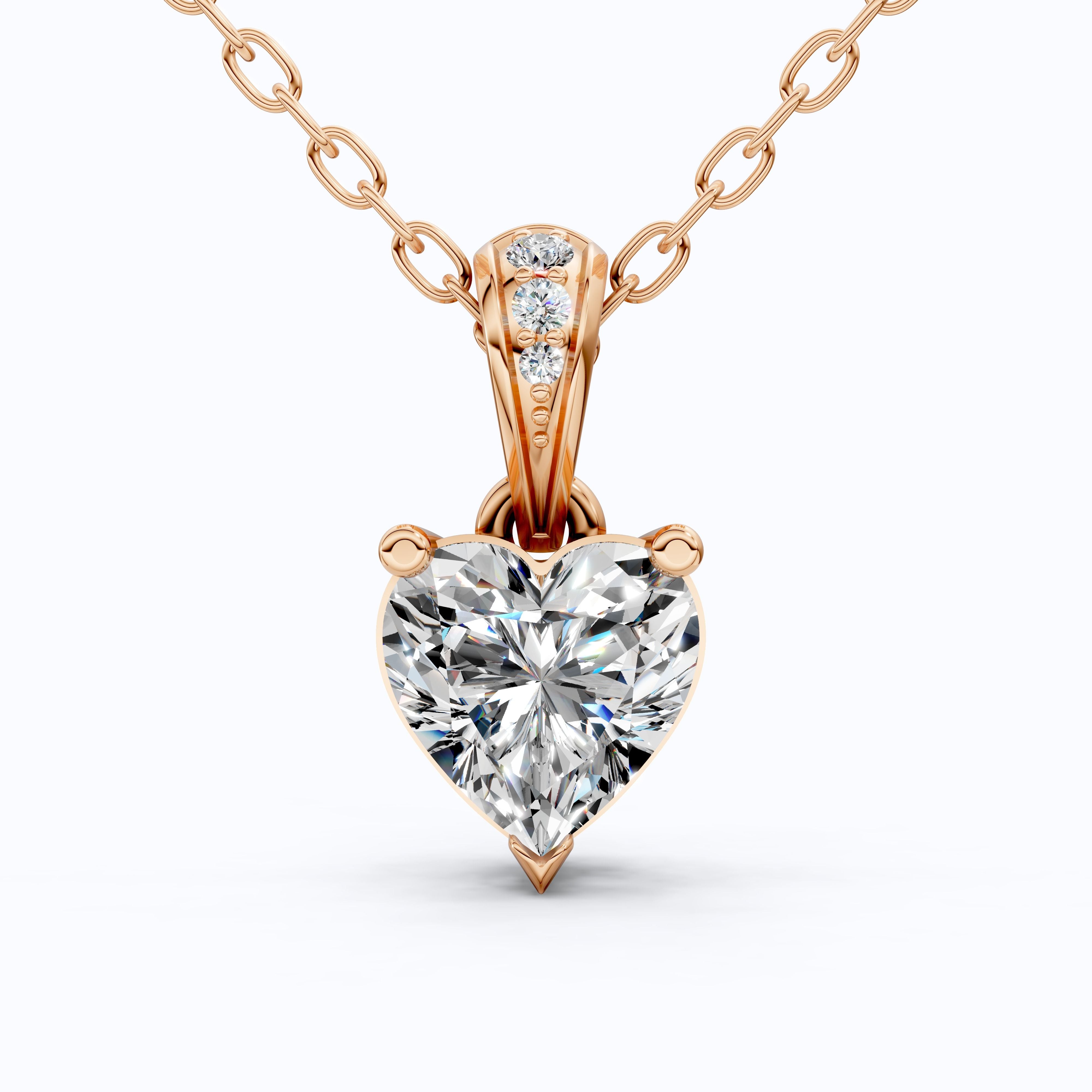 1.00 CT Heart Cut Solitaire Pendant in Lab Diamond - 14K Solid Gold, Engagement Gift, Bridal Jewelry