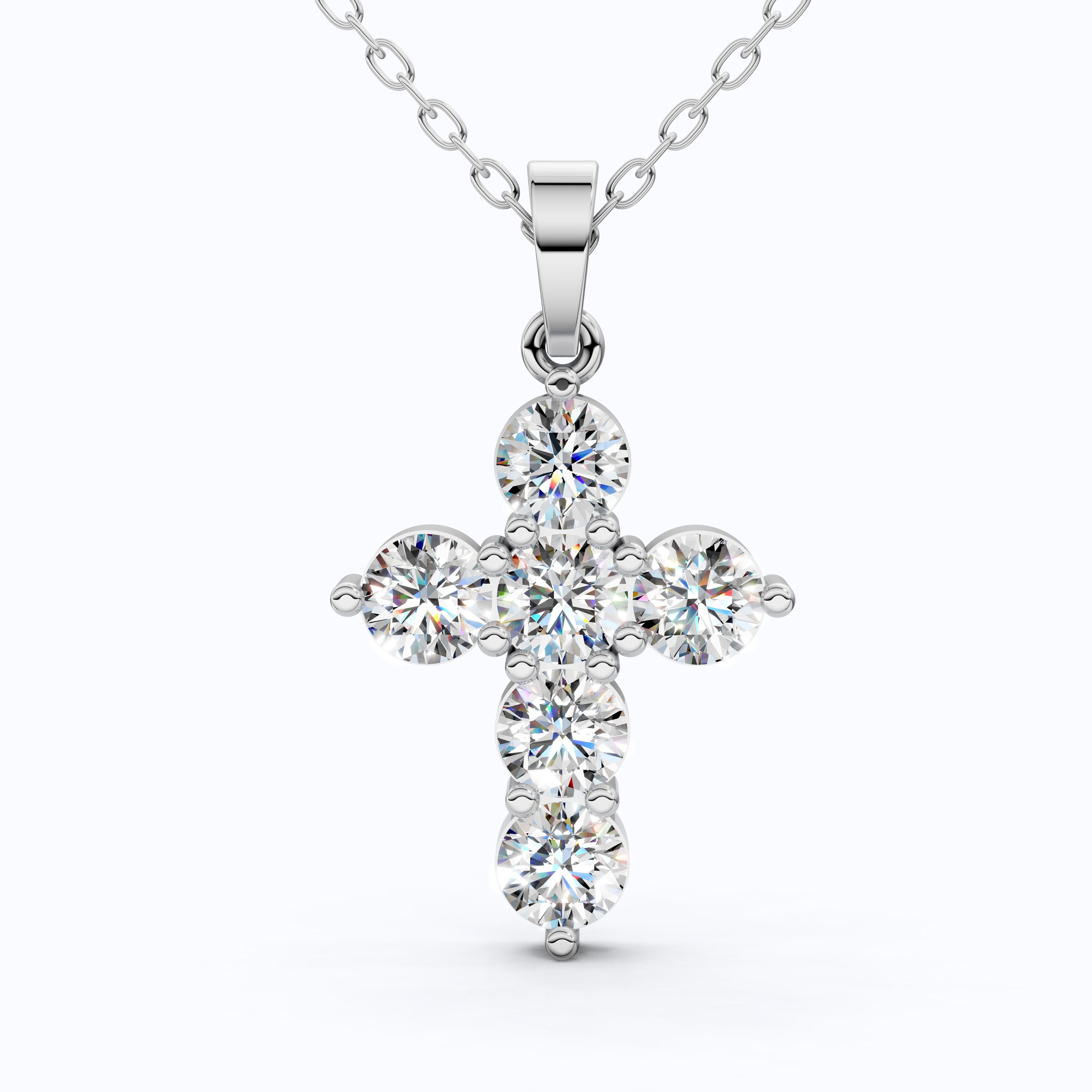 Prong-Set Round Cut Cross Religious Pendant in 14k Solid Gold, 2.16 TCW Round Cut Lab Created Diamonds, Birthday Gift for Her, Faith Jewelry