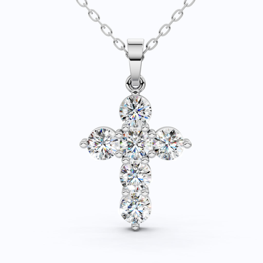 Prong-Set Round Cut Cross Religious Pendant in 14k Solid Gold, 2.16 TCW Round Cut Lab Created Diamonds, Birthday Gift for Her, Faith Jewelry