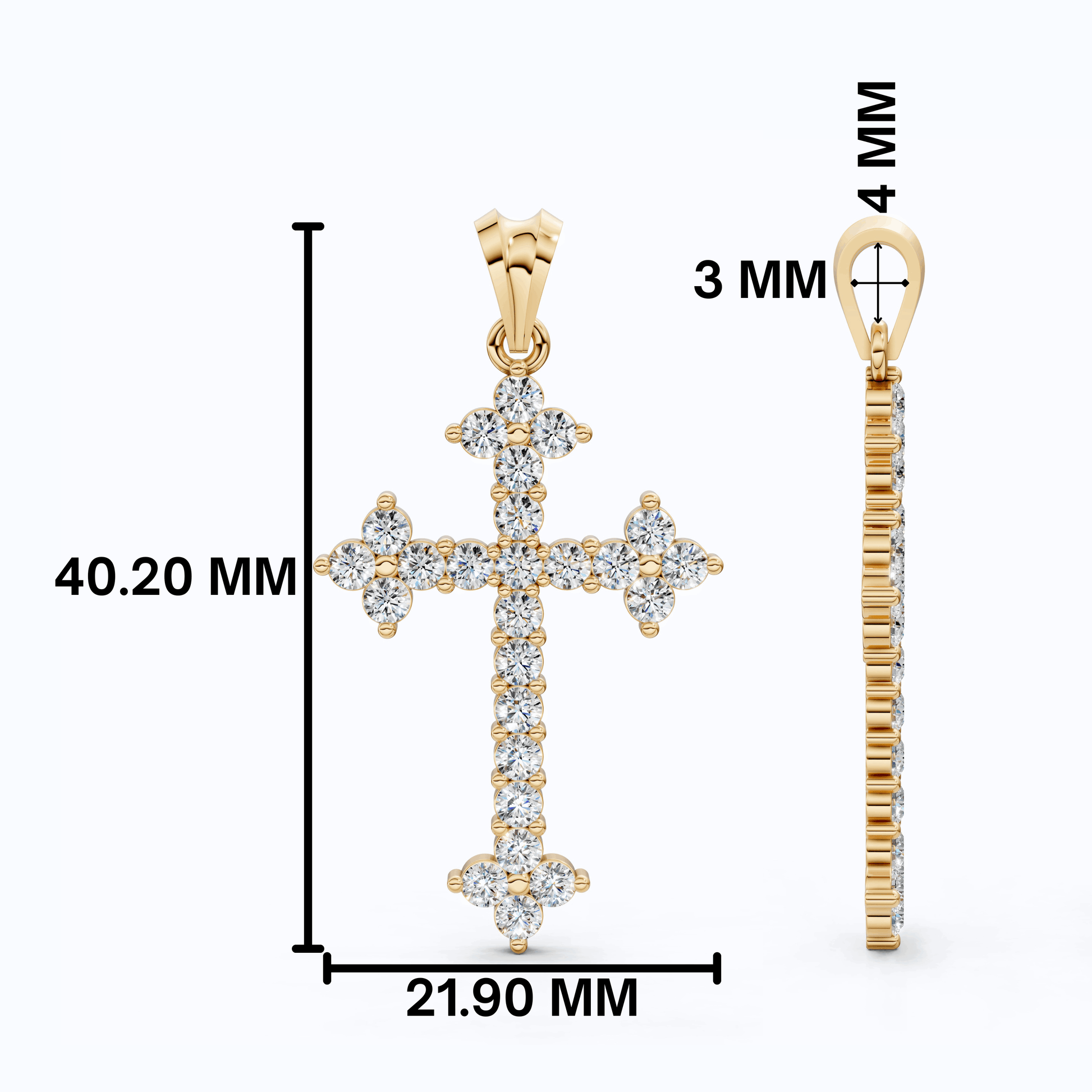Fleur-de-Lis Tip Pavé Cross Religious Pendant in Lab Diamond 14k Solid Gold, Religious Jewelry, Wedding Gift for Her/Him