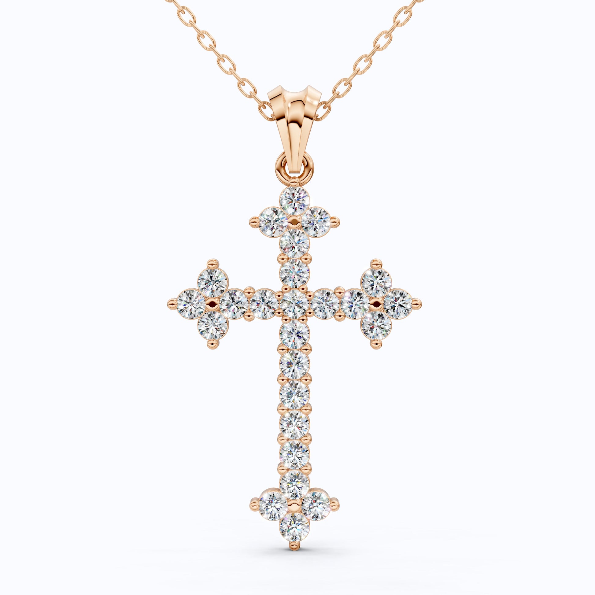 Fleur-de-Lis Tip Pavé Cross Religious Pendant in Lab Diamond 14k Solid Gold, Religious Jewelry, Wedding Gift for Her/Him