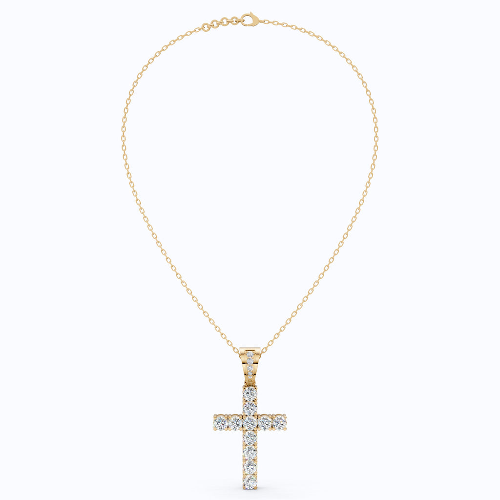 Jesus Christ Cross Diamond Hip-Hop Pendant, Classic Cross Pendant with Round Lab Diamond or Moissanite – Solid 10k/14k Gold or Silver Necklace Religious Gift for Her, Iced Out Jewelry