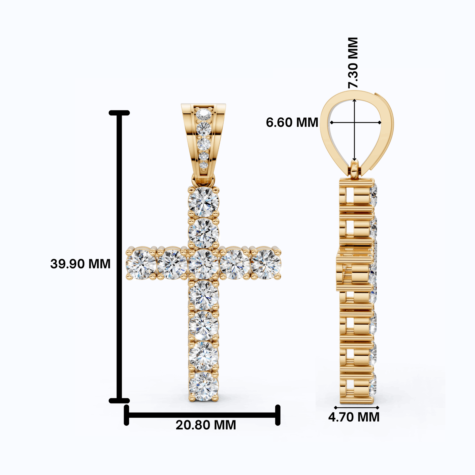 Jesus Christ Cross Diamond Hip-Hop Pendant, Classic Cross Pendant with Round Lab Diamond or Moissanite – Solid 10k/14k Gold or Silver Necklace Religious Gift for Her, Iced Out Jewelry