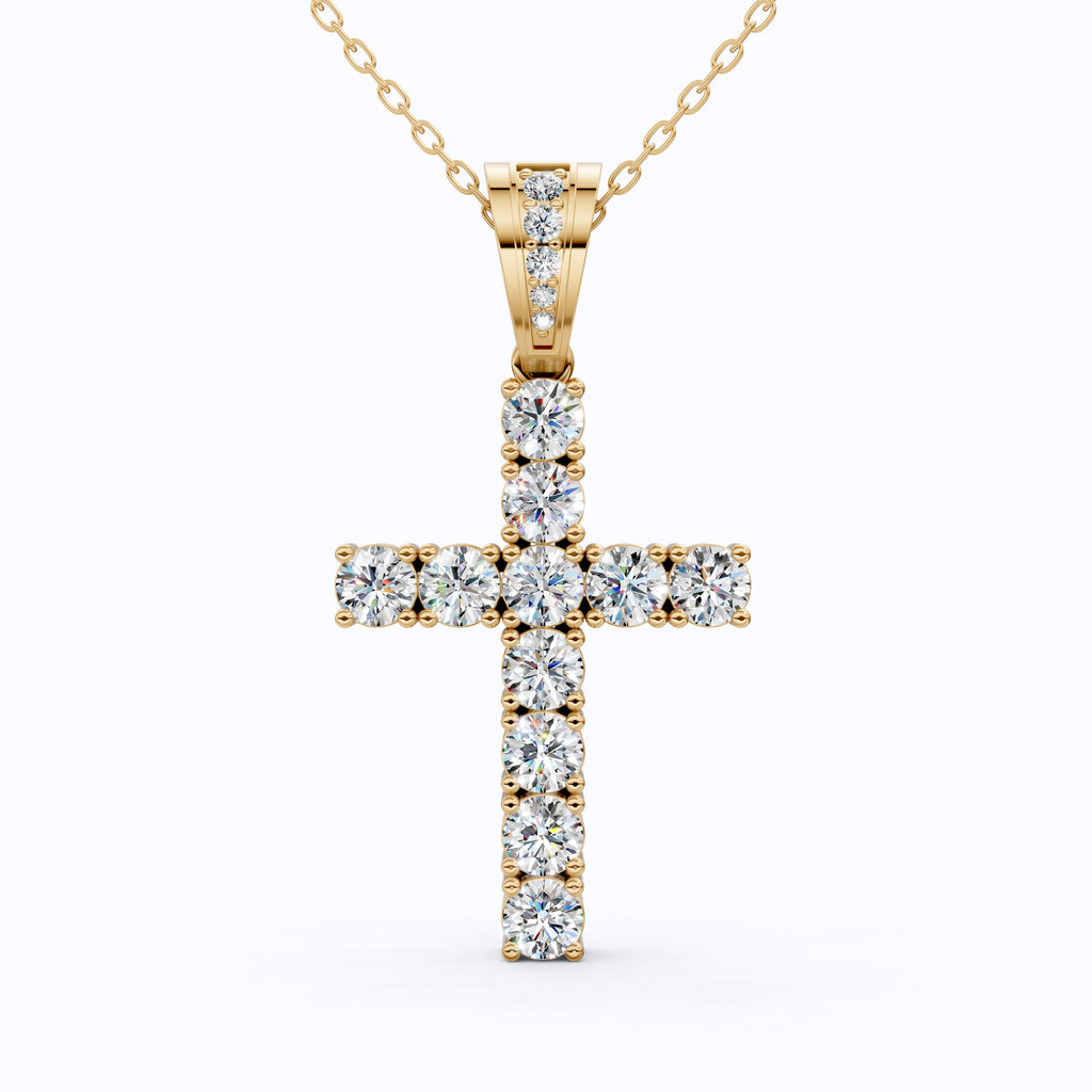 Jesus Christ Cross Diamond Hip-Hop Pendant, Classic Cross Pendant with Round Lab Diamond or Moissanite – Solid 10k/14k Gold or Silver Necklace Religious Gift for Her, Iced Out Jewelry
