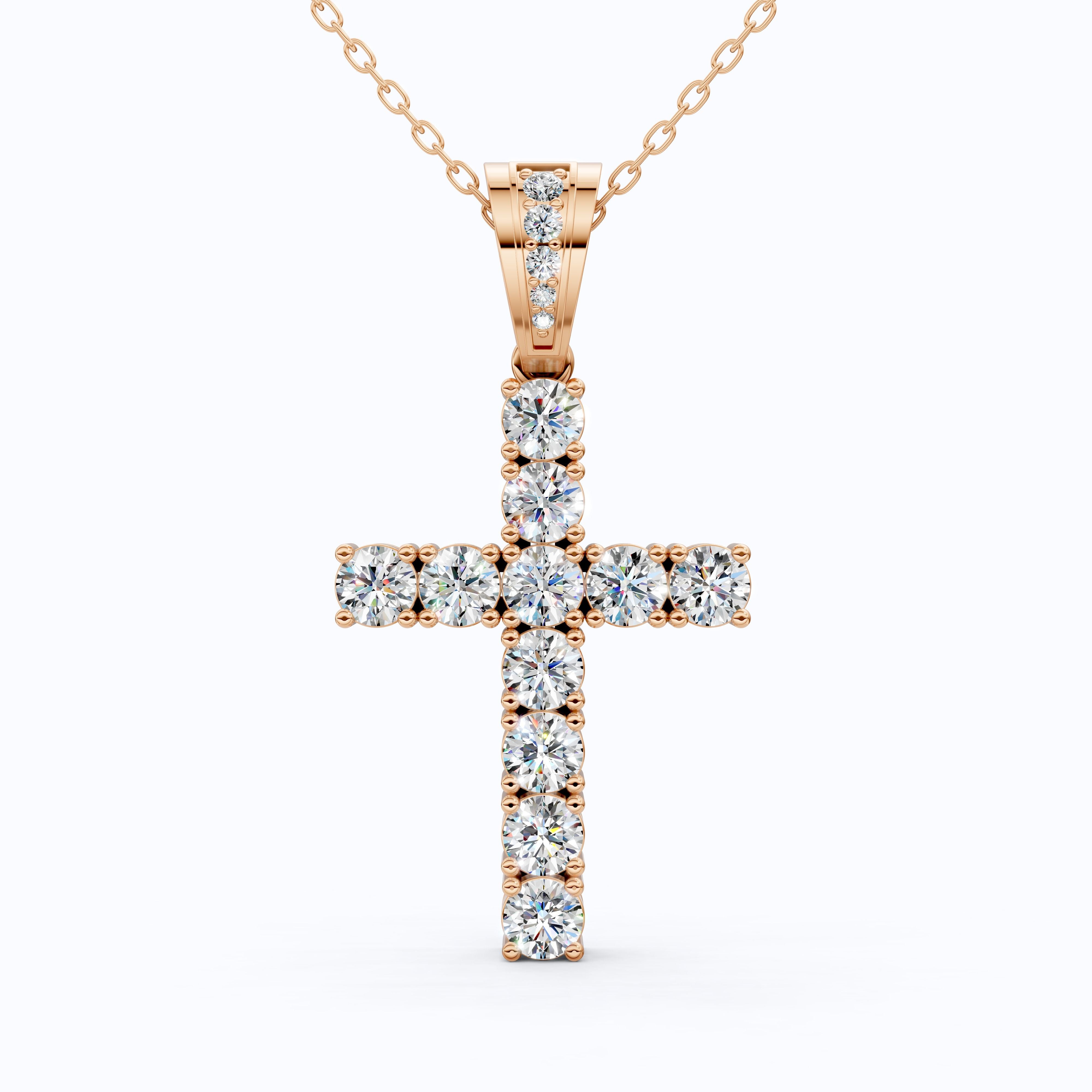 Jesus Christ Cross Diamond Hip-Hop Pendant, Classic Cross Pendant with Round Lab Diamond or Moissanite – Solid 10k/14k Gold or Silver Necklace Religious Gift for Her, Iced Out Jewelry