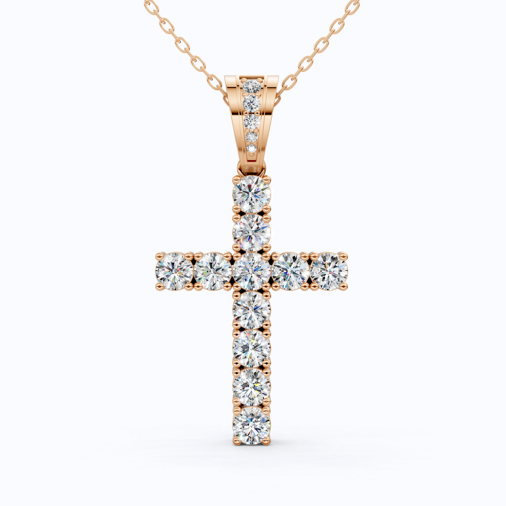 Jesus Christ Cross Diamond Hip-Hop Pendant, Classic Cross Pendant with Round Lab Diamond or Moissanite – Solid 10k/14k Gold or Silver Necklace Religious Gift for Her, Iced Out Jewelry